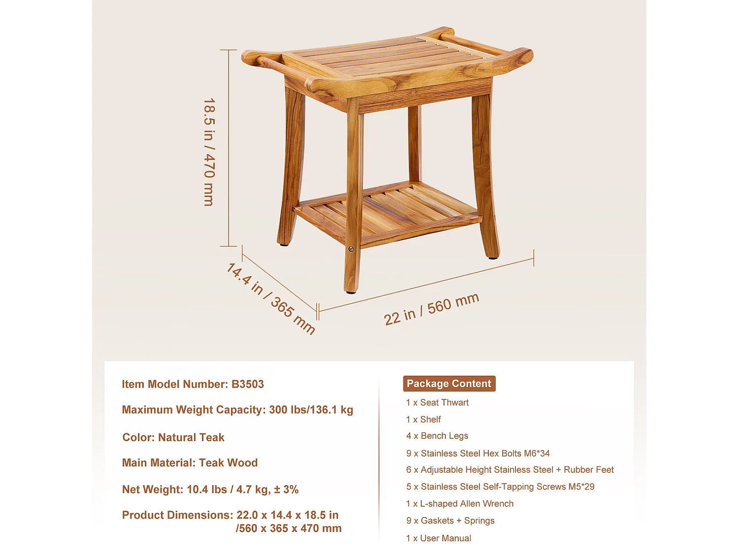 Duschenstuhl aus Polyholz SucceBuy, 56 x 37 x 47 cm, Badezimmertstuhl