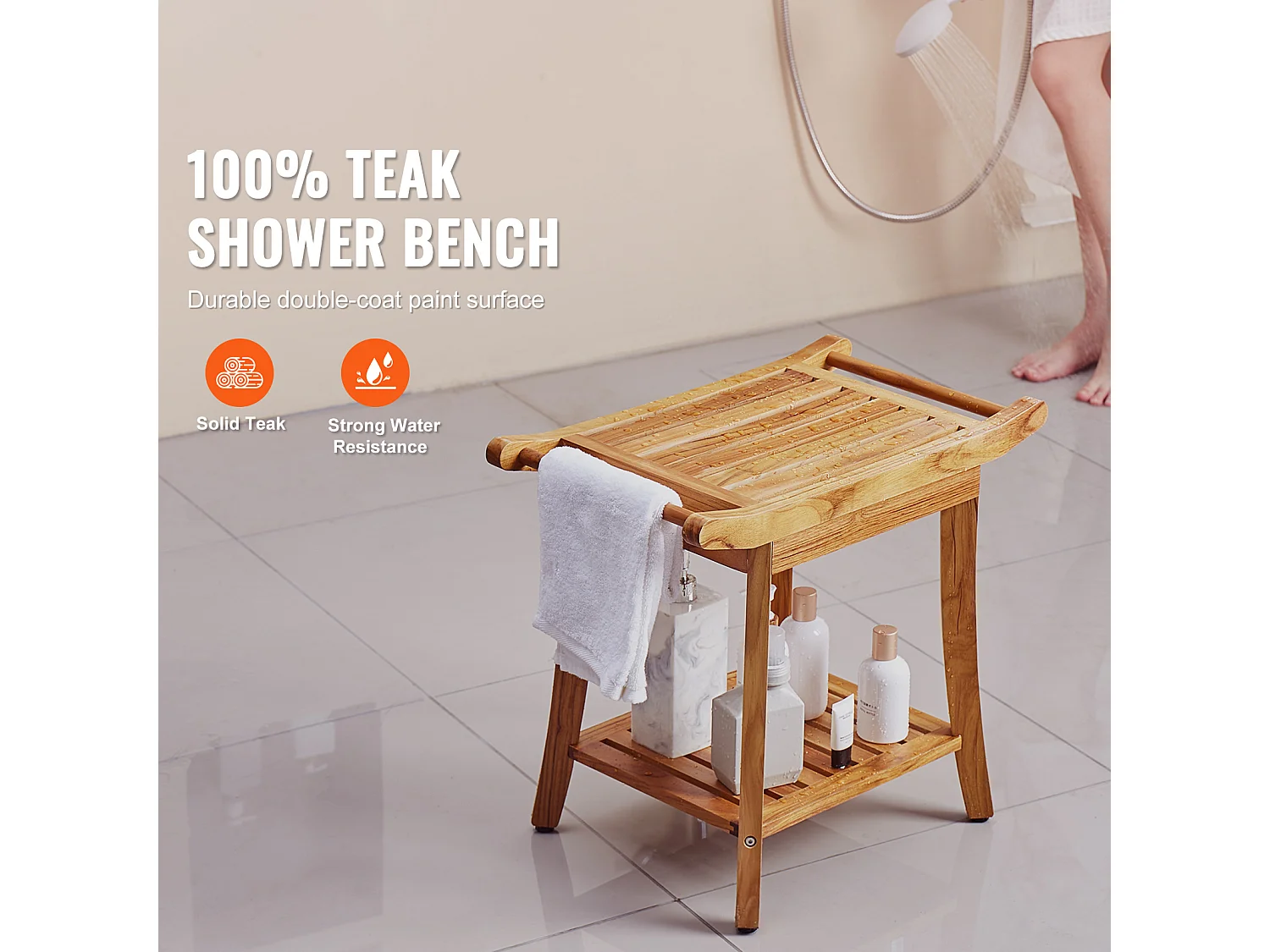 Duschenstuhl aus Polyholz SucceBuy, 56 x 37 x 47 cm, Badezimmertstuhl