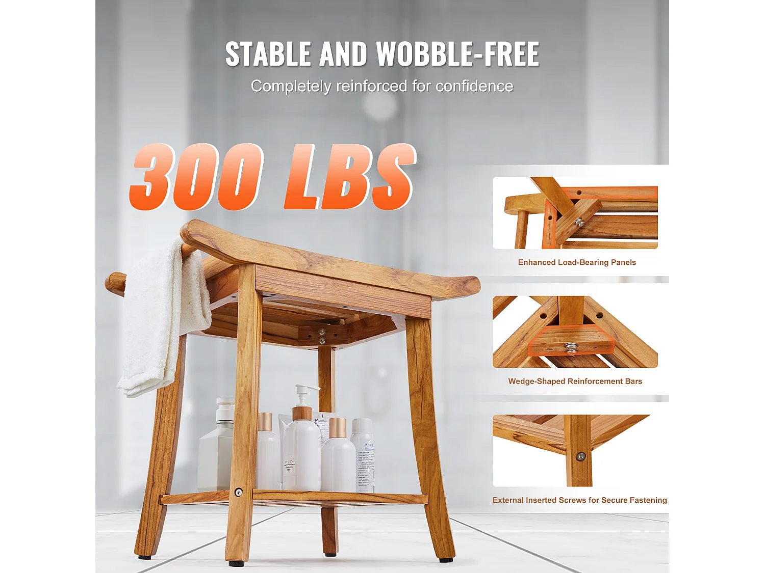 Duschenstuhl aus Polyholz SucceBuy, 56 x 37 x 47 cm, Badezimmertstuhl