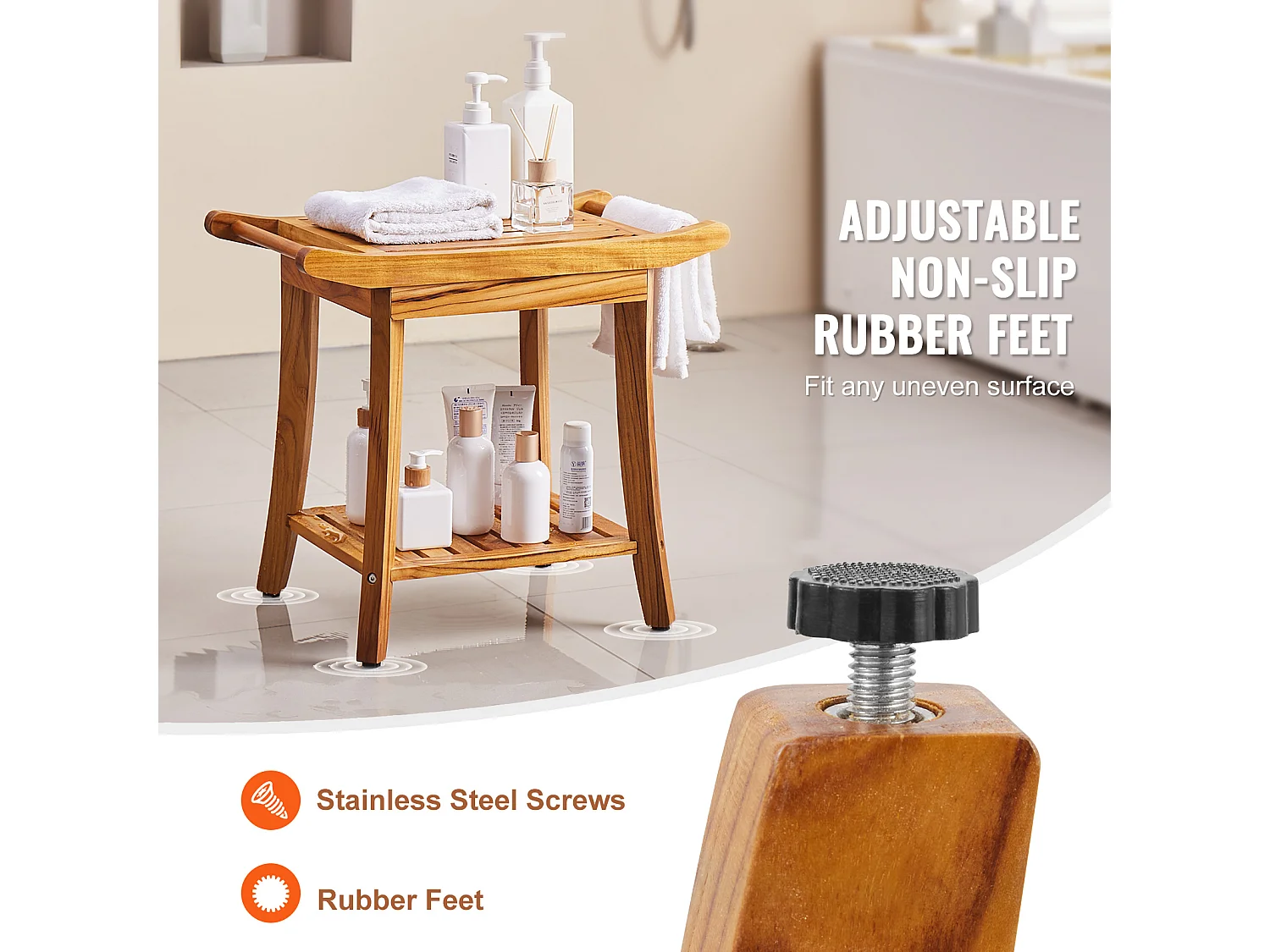 Duschenstuhl aus Polyholz SucceBuy, 56 x 37 x 47 cm, Badezimmertstuhl