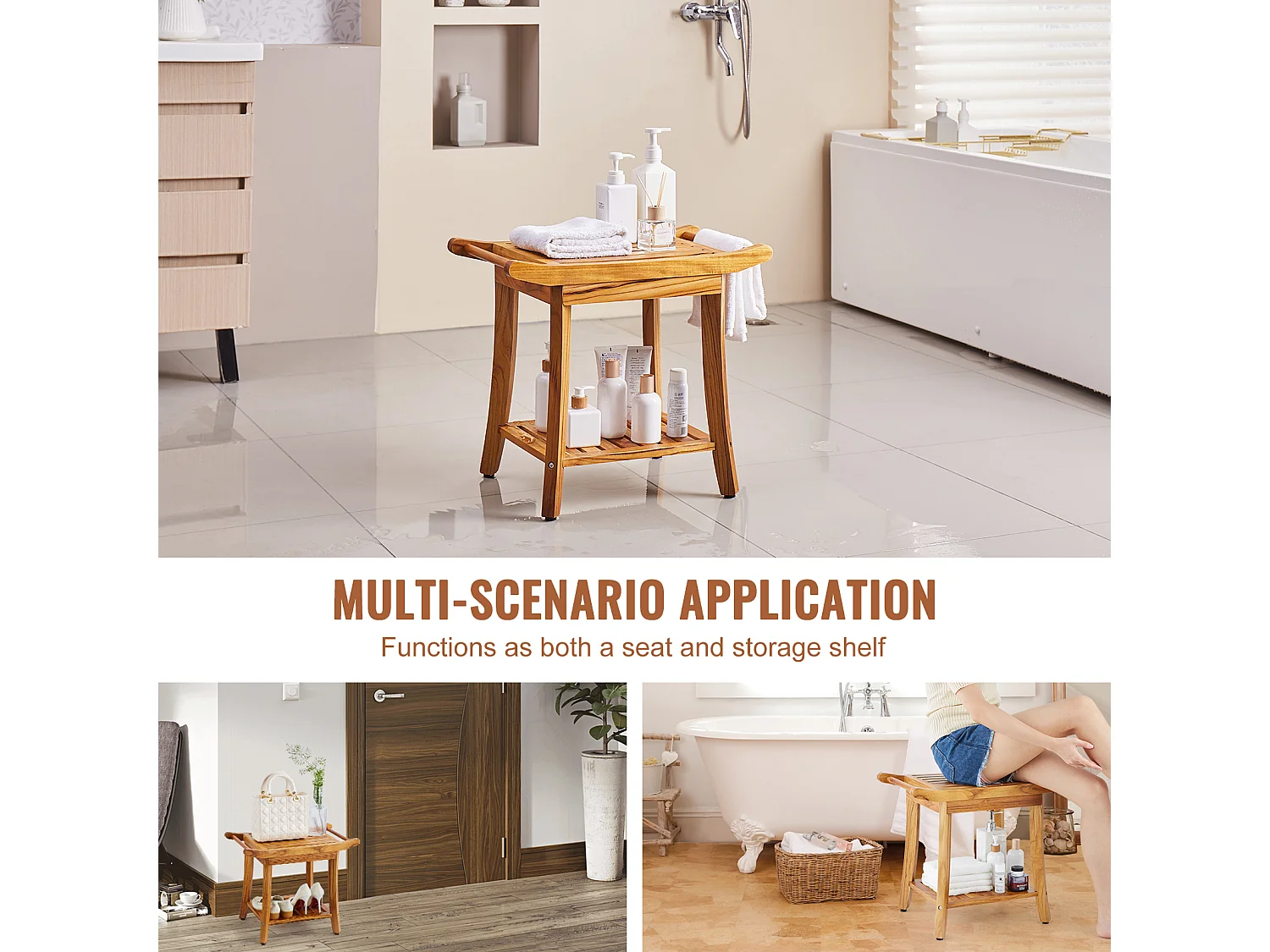 Duschenstuhl aus Polyholz SucceBuy, 56 x 37 x 47 cm, Badezimmertstuhl