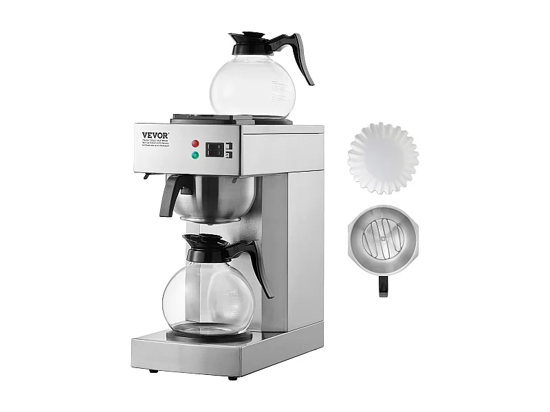 Commerciële Filterkoffiemachine SucceBuy 12 Tasses, 2 Glazen Karaffen en 2 Verwarmers