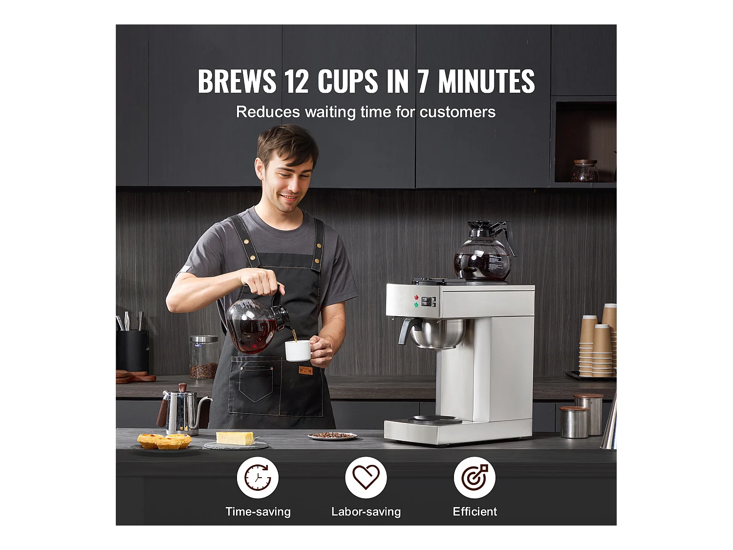 Cafetière à Filtre Commerciale SucceBuy 12 Tasses, 2 Carafes en Verre et 2 Réchauds