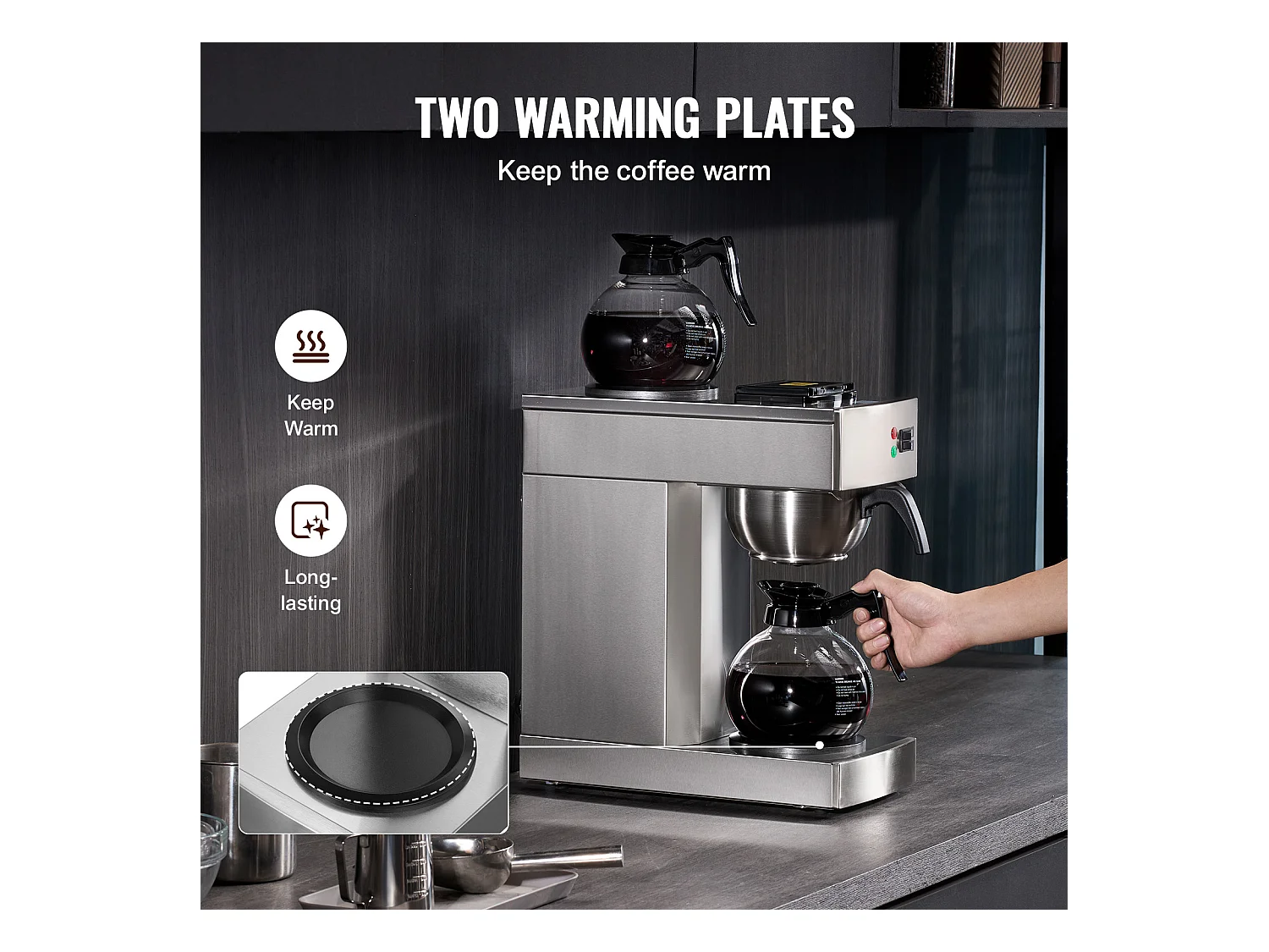 Cafetière à Filtre Commerciale SucceBuy 12 Tasses, 2 Carafes en Verre et 2 Réchauds