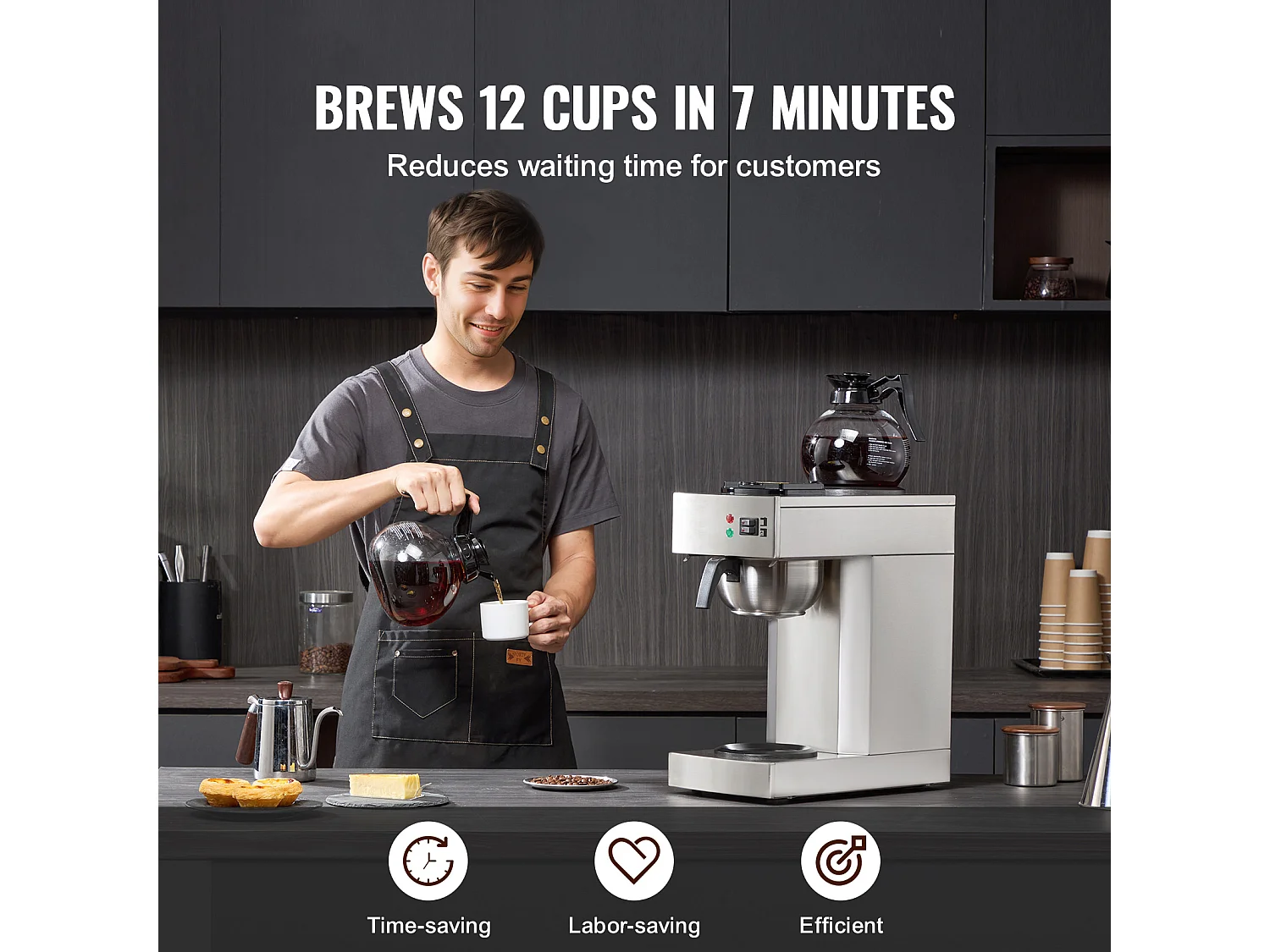 Cafetera de Filtro Comercial SucceBuy 12 Tazas, 2 Garrafas de Vidrio y 2 Calentadores