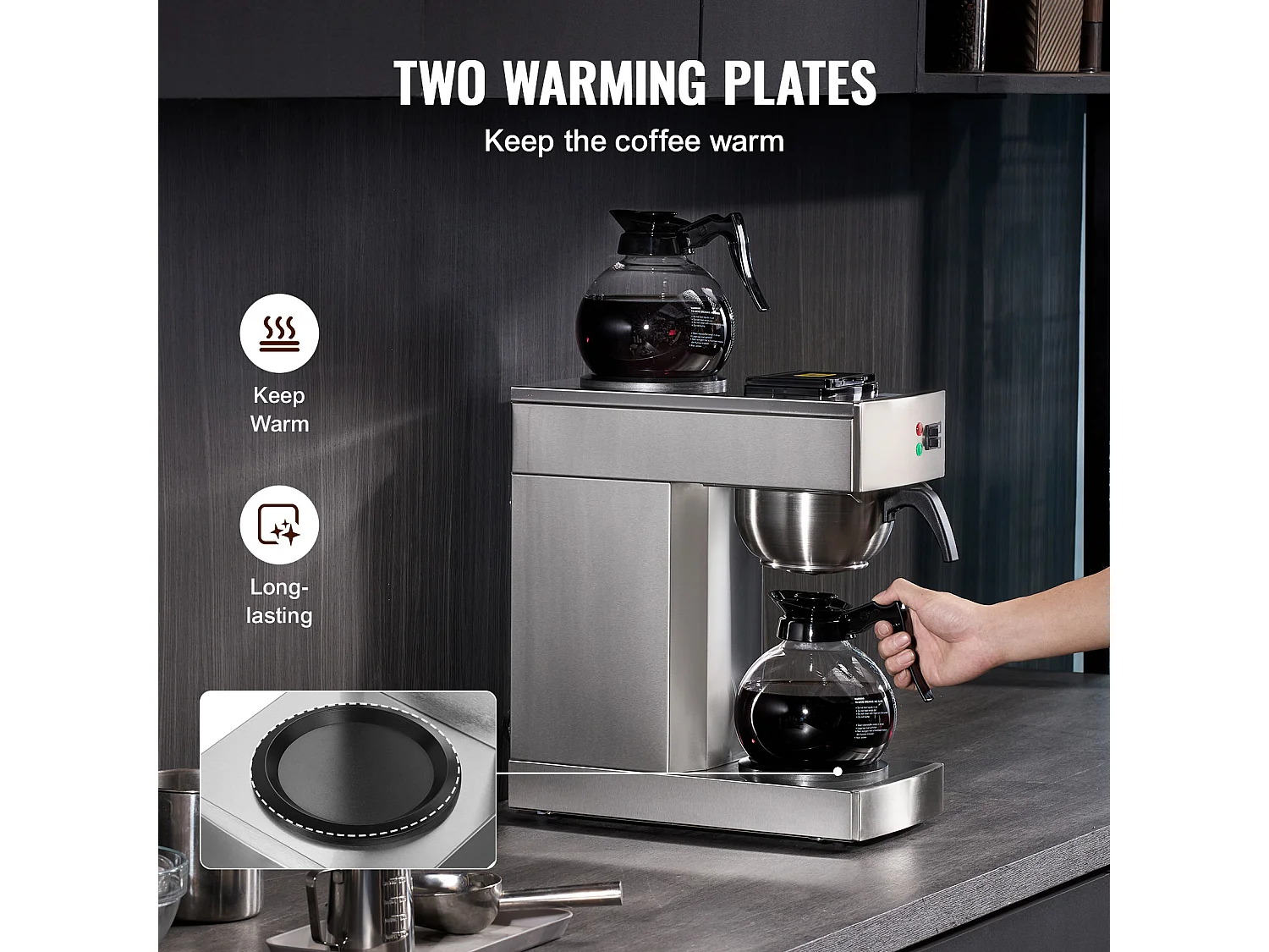 Cafetera de Filtro Comercial SucceBuy 12 Tazas, 2 Garrafas de Vidrio y 2 Calentadores