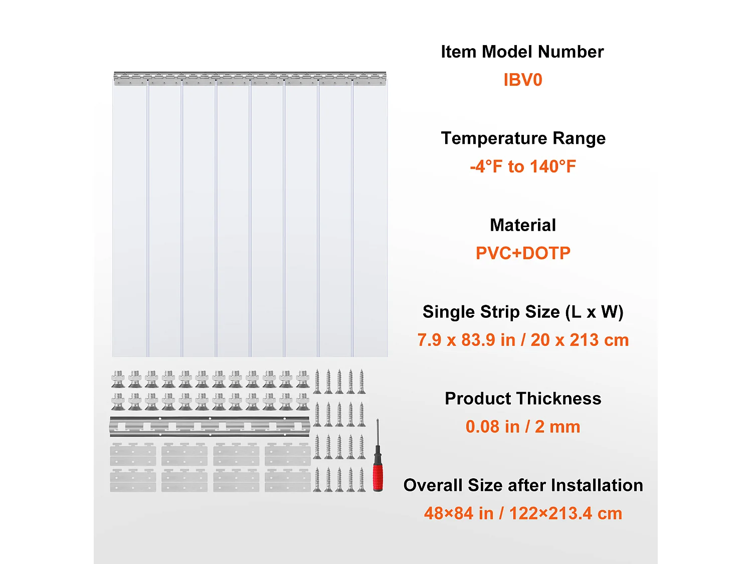 Strokendeurgordijn SucceBuy PVC Strokengordijn 122 x 213.4 cm voor Koel-/Vriezerrol Doorzichtig Plastic