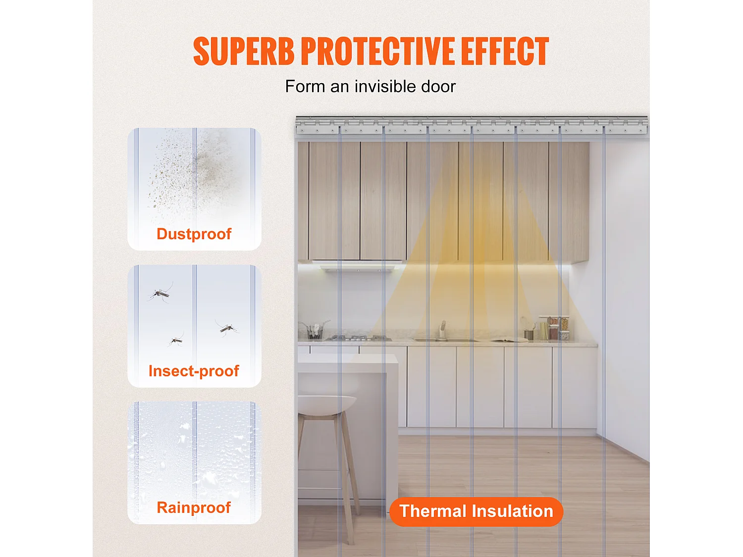 Strokendeurgordijn SucceBuy PVC Strokengordijn 122 x 213.4 cm voor Koel-/Vriezerrol Doorzichtig Plastic