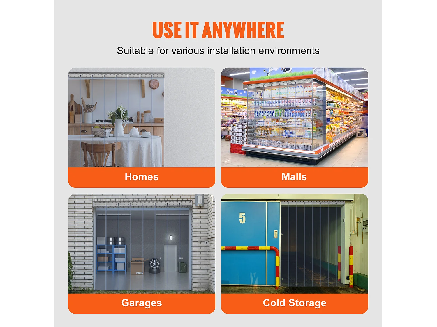 Strokendeurgordijn SucceBuy PVC Strokengordijn 122 x 213.4 cm voor Koel-/Vriezerrol Doorzichtig Plastic
