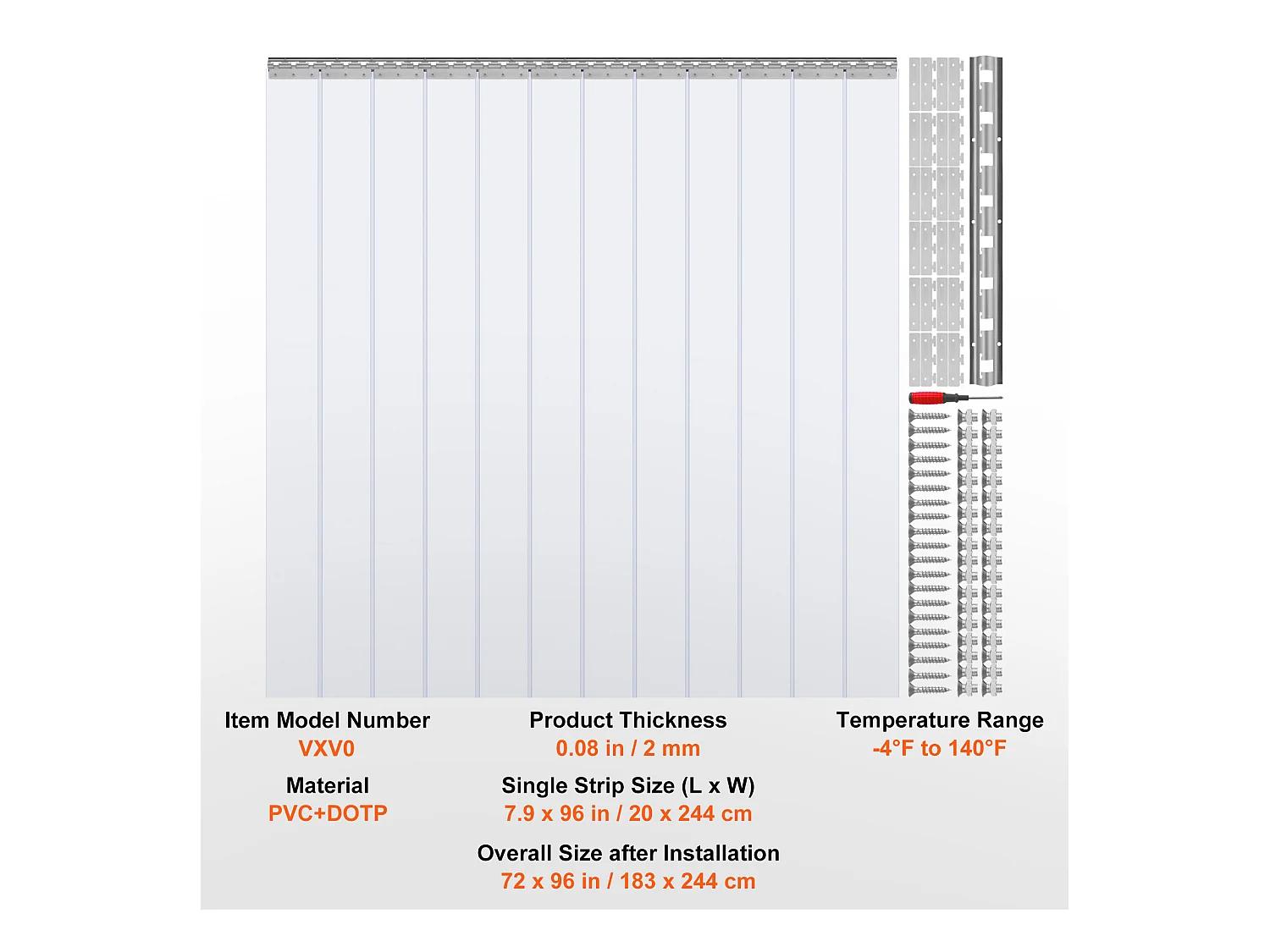 Strokendeurgordijn SucceBuy Strokengordijn, PVC Deurgordijn, 183 x 244 cm voor Koel- en Vrieskast, Transparant Plastic