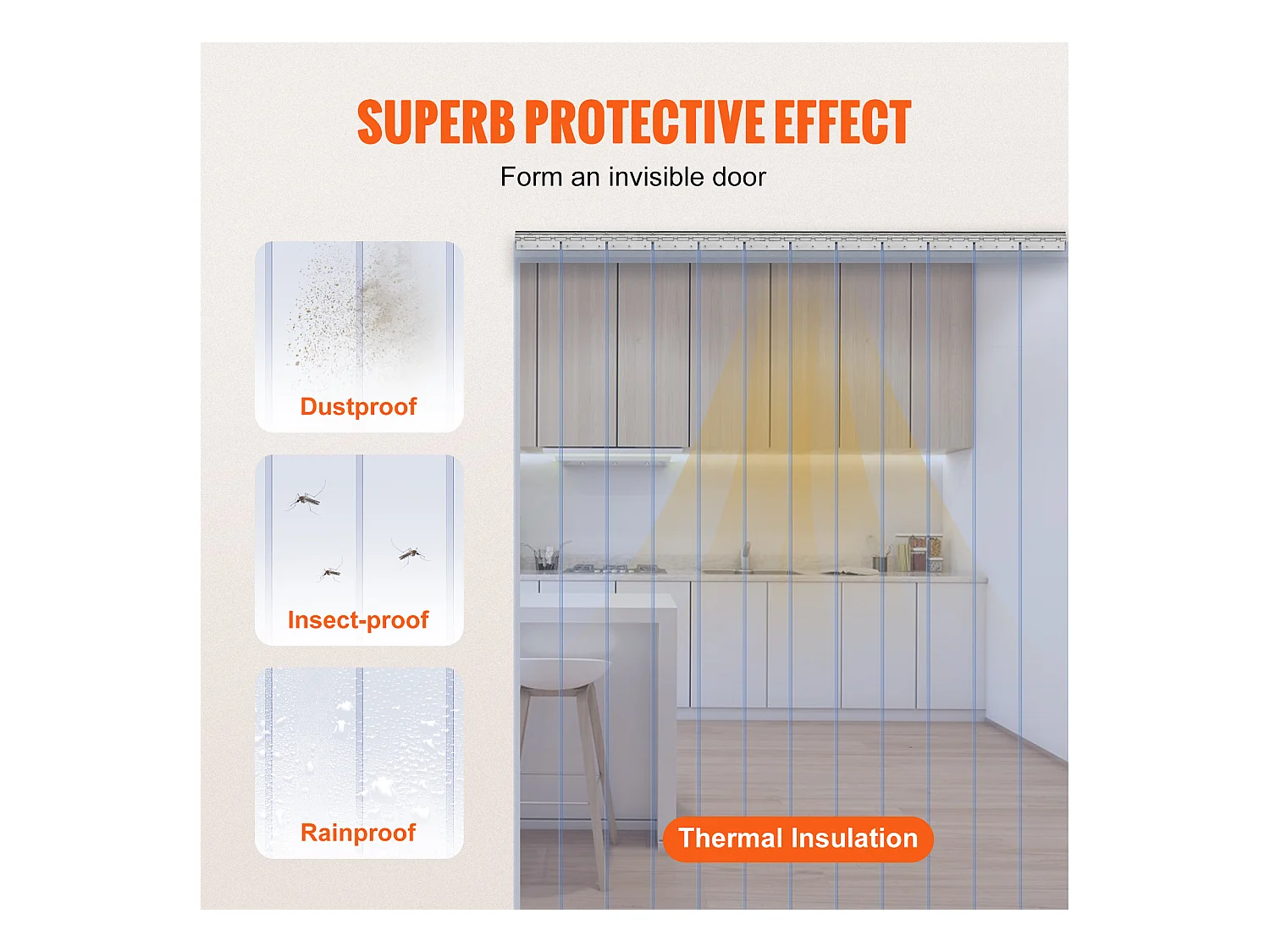 Strokendeurgordijn SucceBuy Strokengordijn, PVC Deurgordijn, 183 x 244 cm voor Koel- en Vrieskast, Transparant Plastic