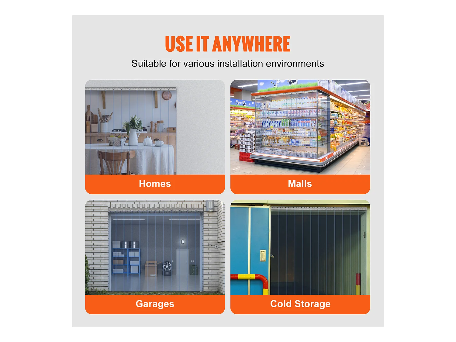 Strokendeurgordijn SucceBuy Strokengordijn, PVC Deurgordijn, 183 x 244 cm voor Koel- en Vrieskast, Transparant Plastic