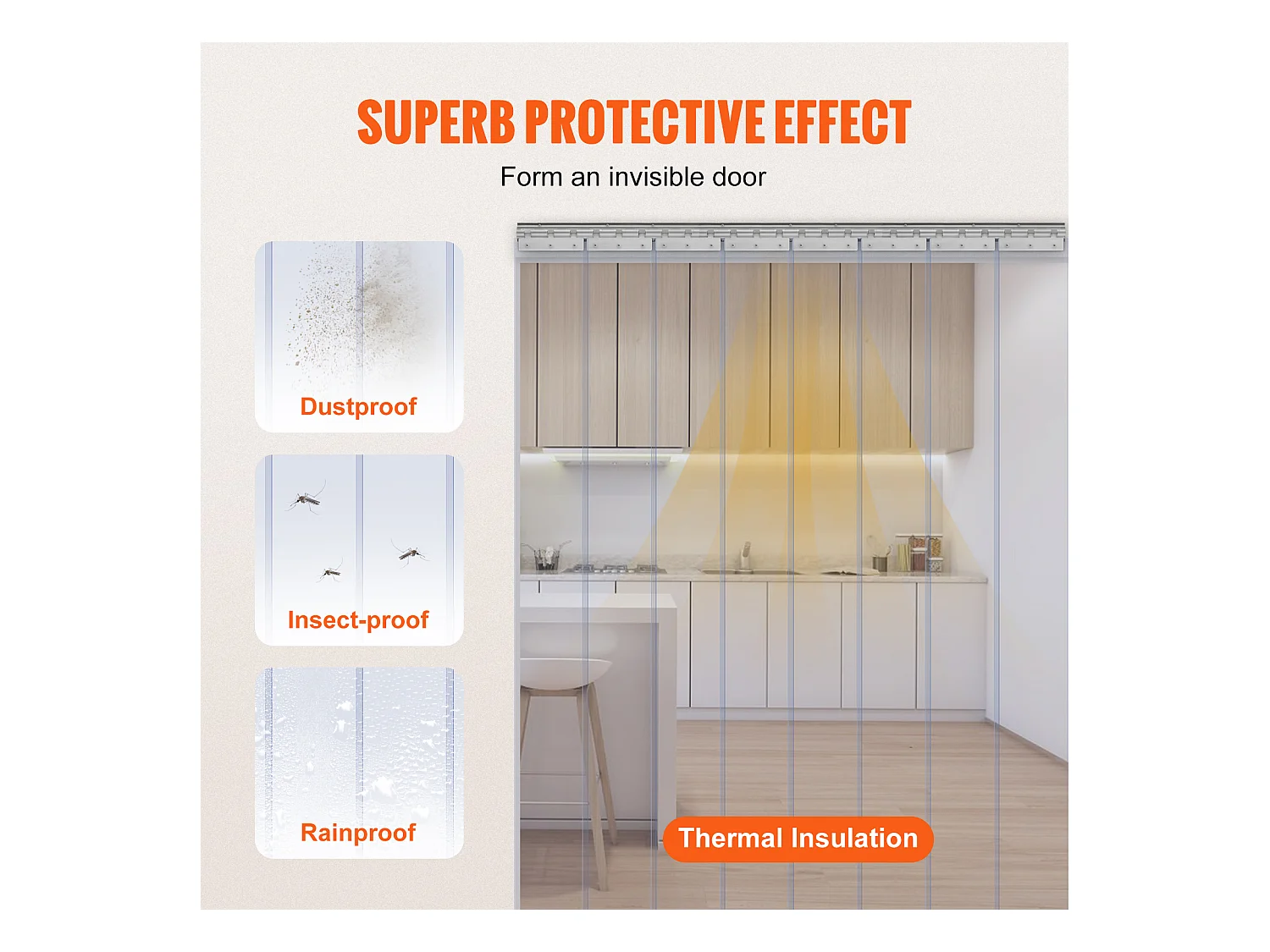 Cortina de Porta de Tira SucceBuy Cortina de Tiras de PVC para Porta de Frigorífico, 122 x 244 cm, Plástico Transparente