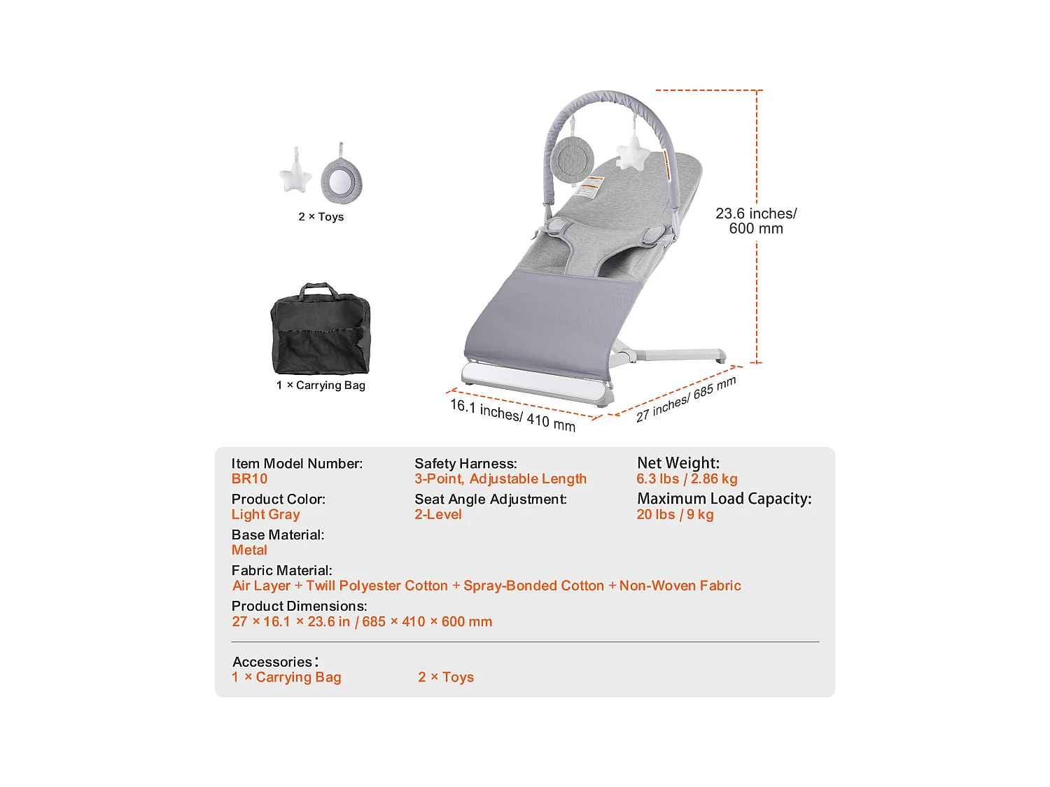 Transat Bébé, SucceBuy Transat pour Bébé, Siège Transat Pliable pour Bébés de 0 à 9 Mois, Transat pour Nouveau-Né avec 2 Angles d'Inclinaison