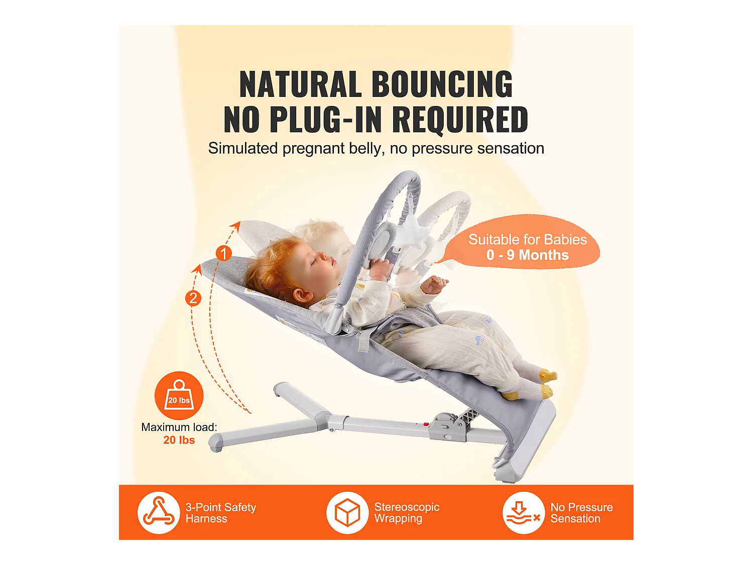 Transat Bébé, SucceBuy Transat pour Bébé, Siège Transat Pliable pour Bébés de 0 à 9 Mois, Transat pour Nouveau-Né avec 2 Angles d'Inclinaison