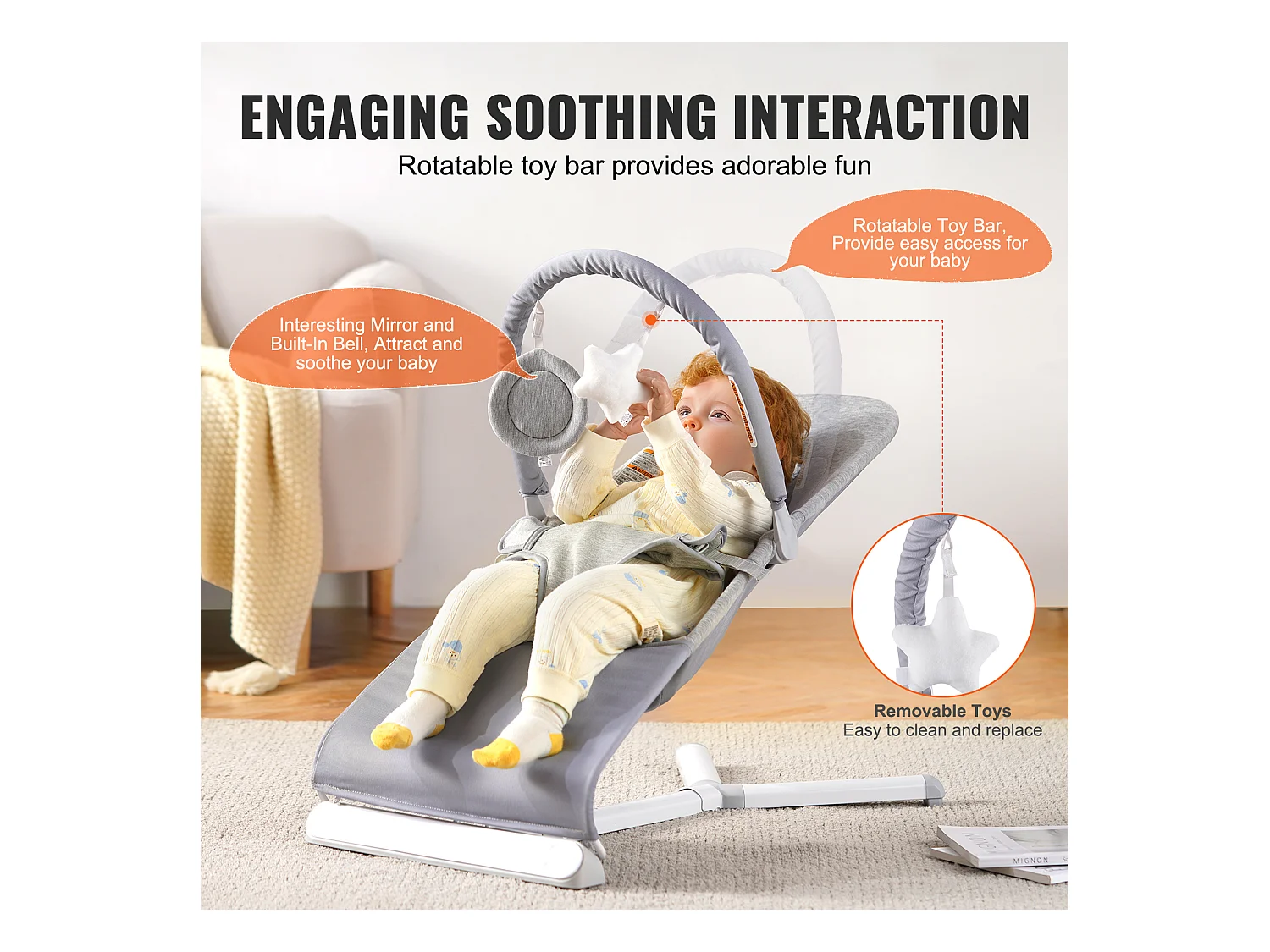 Transat Bébé, SucceBuy Transat pour Bébé, Siège Transat Pliable pour Bébés de 0 à 9 Mois, Transat pour Nouveau-Né avec 2 Angles d'Inclinaison