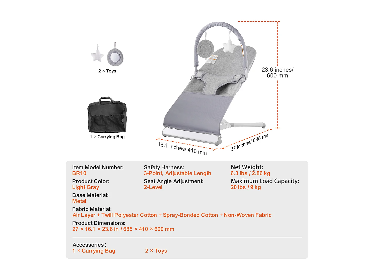 Baby Lounge, SucceBuy Baby Lounge, Opvouwbare Lounge Zitje voor Baby's van 0 tot 9 Maanden, Lounge voor Pasgeborenen met 2 Hellingshoeken