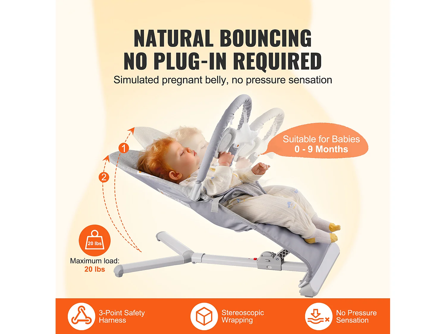 Baby Lounge, SucceBuy Baby Lounge, Opvouwbare Lounge Zitje voor Baby's van 0 tot 9 Maanden, Lounge voor Pasgeborenen met 2 Hellingshoeken