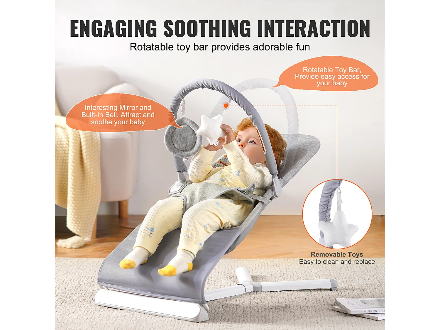 Baby Lounge, SucceBuy Baby Lounge, Opvouwbare Lounge Zitje voor Baby's van 0 tot 9 Maanden, Lounge voor Pasgeborenen met 2 Hellingshoeken