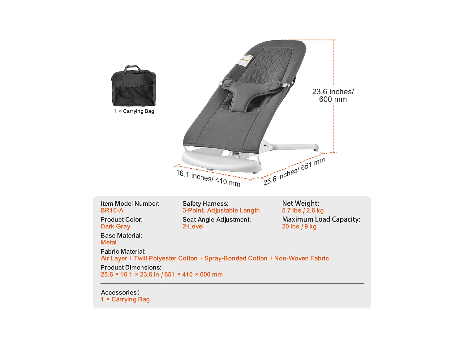 Transat Bébé, SucceBuy Transat pour Bébé avec Siège Pliant et 2 Angles d'Inclinaison