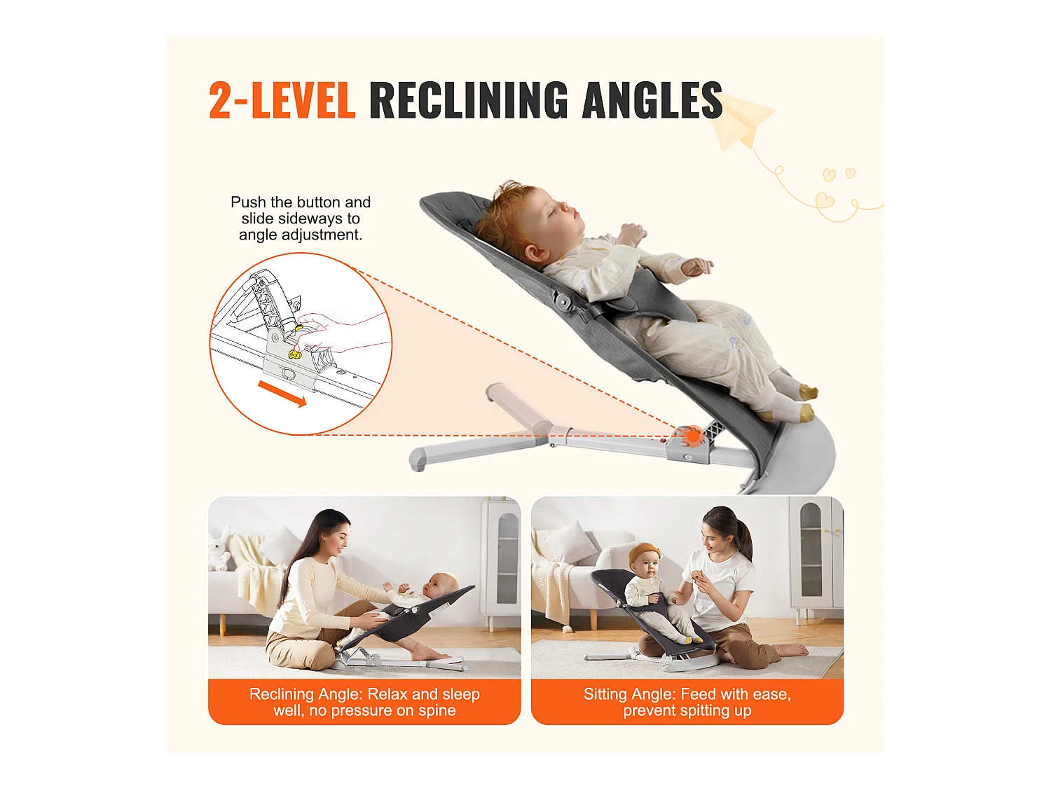 Transat Bébé, SucceBuy Transat pour Bébé avec Siège Pliant et 2 Angles d'Inclinaison