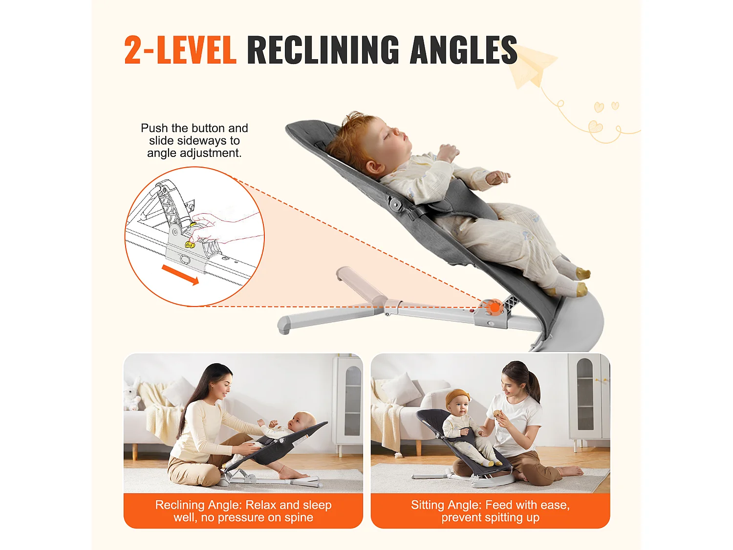 Babywippe, SucceBuy Babywippe mit Klappbarem Sitz und 2 Liegewinkeln