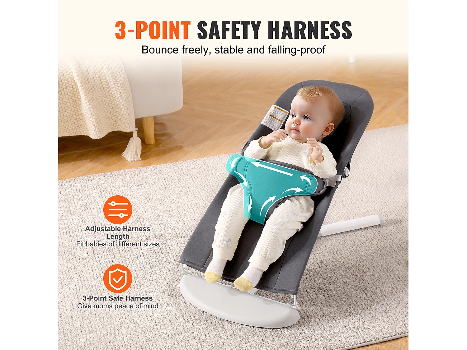 Babywippe, SucceBuy Babywippe mit Klappbarem Sitz und 2 Liegewinkeln