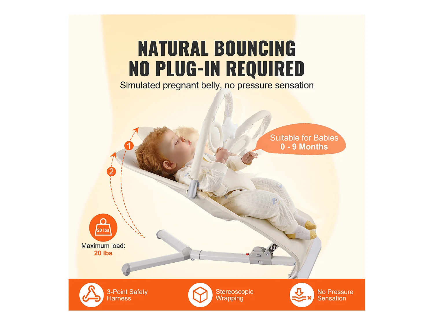 Transat Bébé, SucceBuy Transat Pliant pour Bébé pour Bébés de 0 à 9 Mois avec Barre de Jouets