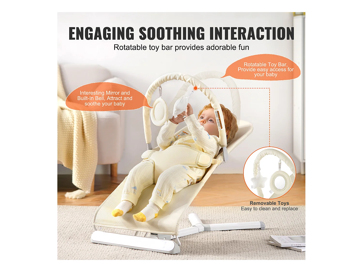 Transat Bébé, SucceBuy Transat Pliant pour Bébé pour Bébés de 0 à 9 Mois avec Barre de Jouets