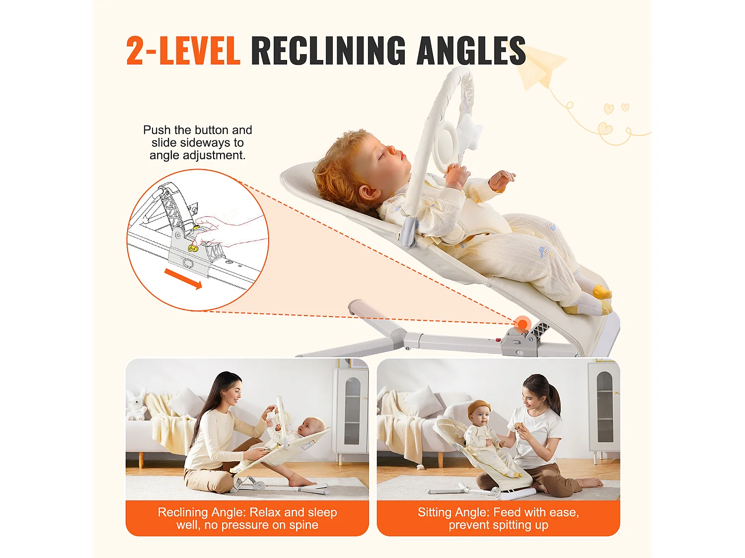 Baby Bouncer, SucceBuy Opvouwbare Baby Bouncer voor Baby's van 0-9 Maanden met Speelstang