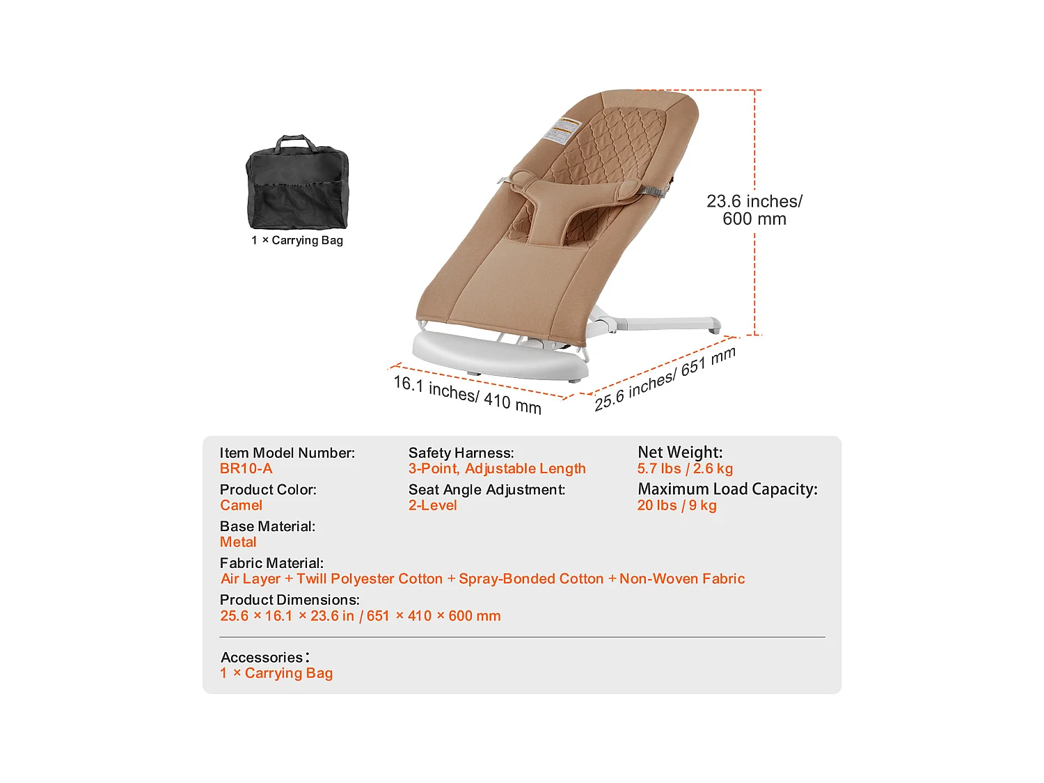 Transat Bébé, SucceBuy Transat pour Bébé avec Siège Pliant et 2 Angles d'Inclinaison