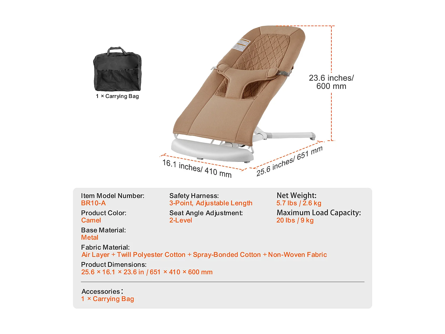 Transat Bébé, SucceBuy Transat pour Bébé avec Siège Pliant et 2 Angles d'Inclinaison