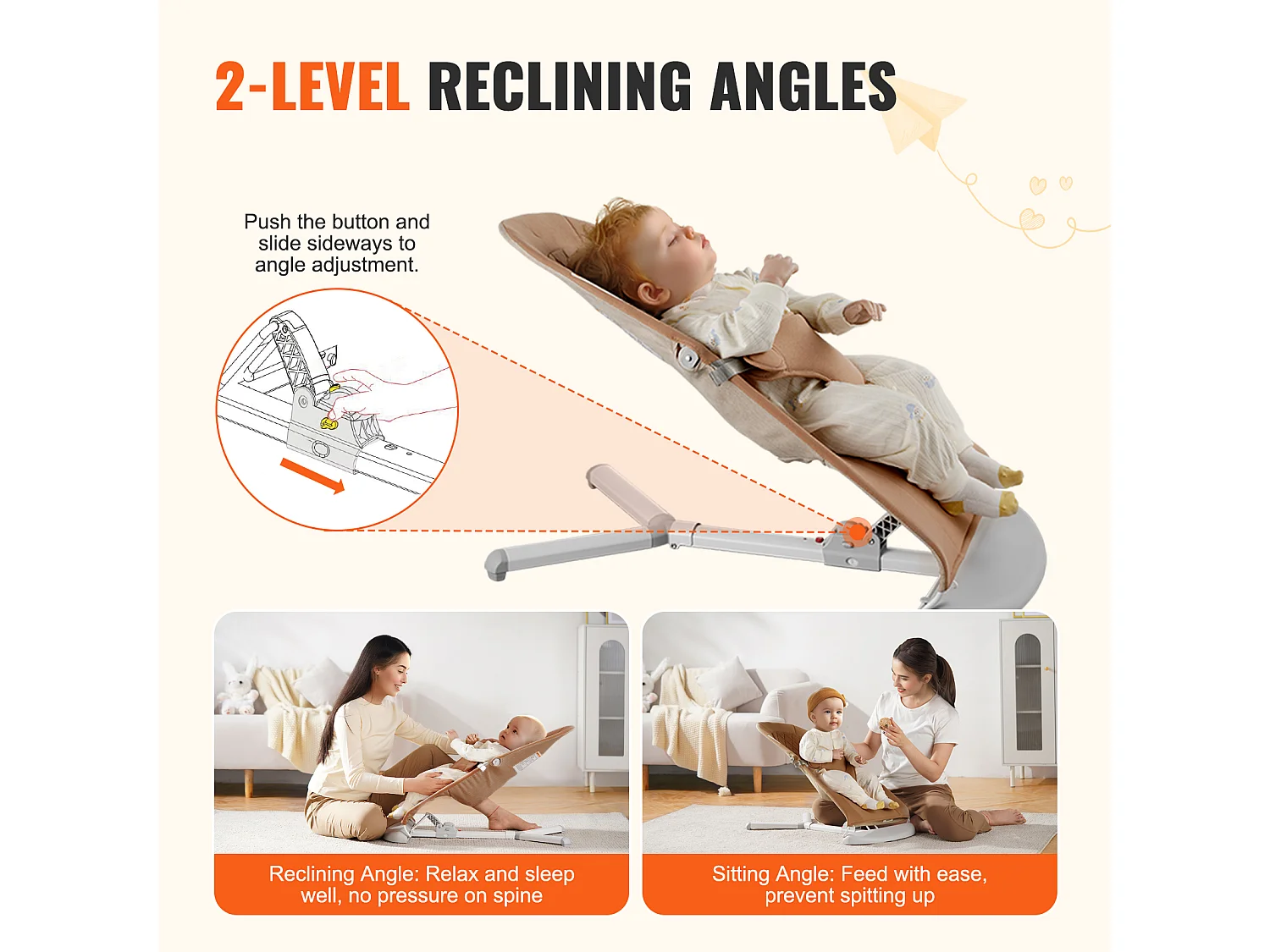 Transat Bébé, SucceBuy Transat pour Bébé avec Siège Pliant et 2 Angles d'Inclinaison