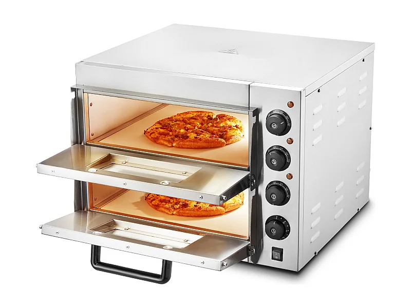 Elektrische Pizzaofen SucceBuy Commercial Fortgeschritten für die Theke – 40,6 cm Doppelte Ebene, Edelstahl, Elektrisches Backvergnügen