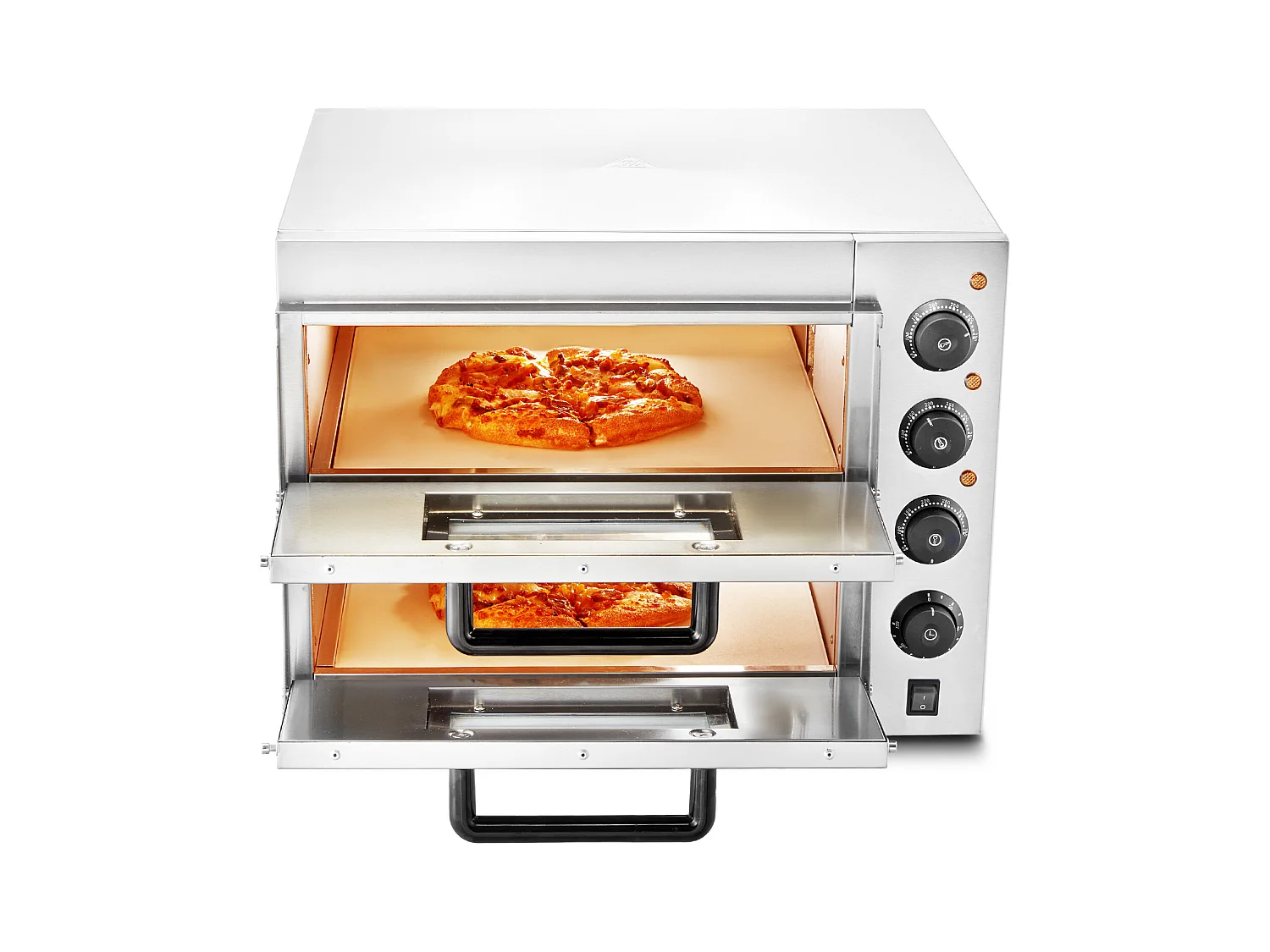 Elektrische Pizzaofen SucceBuy Commercial Fortgeschritten für die Theke – 40,6 cm Doppelte Ebene, Edelstahl, Elektrisches Backvergnügen