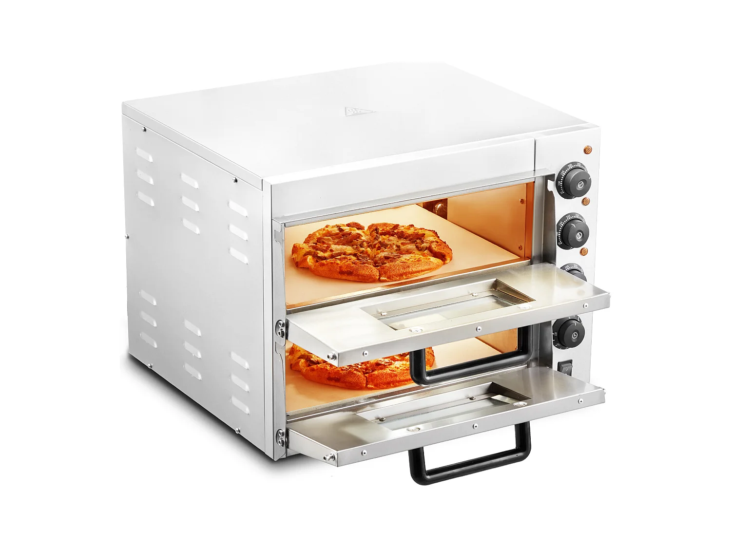 Elektrische Pizzaofen SucceBuy Commercial Fortgeschritten für die Theke – 40,6 cm Doppelte Ebene, Edelstahl, Elektrisches Backvergnügen