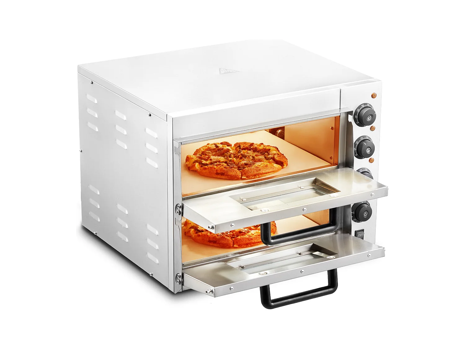 Elektrische Pizzaofen SucceBuy Commercial Fortgeschritten für die Theke – 40,6 cm Doppelte Ebene, Edelstahl, Elektrisches Backvergnügen