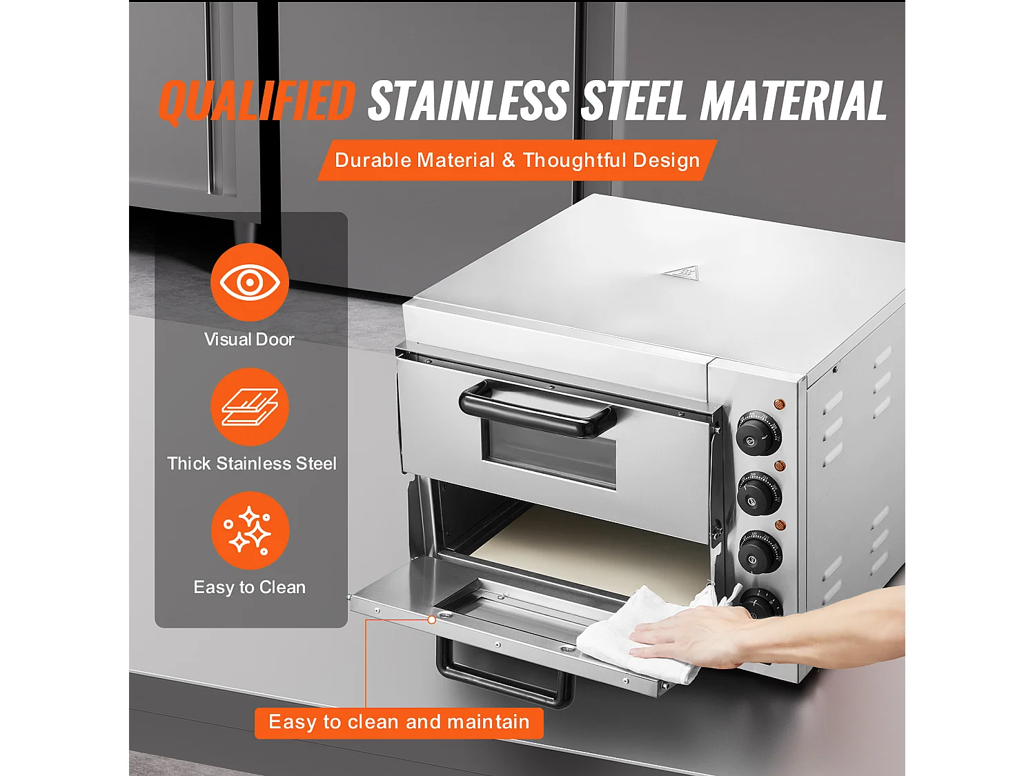 Horno de Pizza Eléctrico SucceBuy Commercial Avanzado de Mostrador – 40,6 cm Doble Nivel, Acero Inoxidable, Placer de Cocción Eléctrico