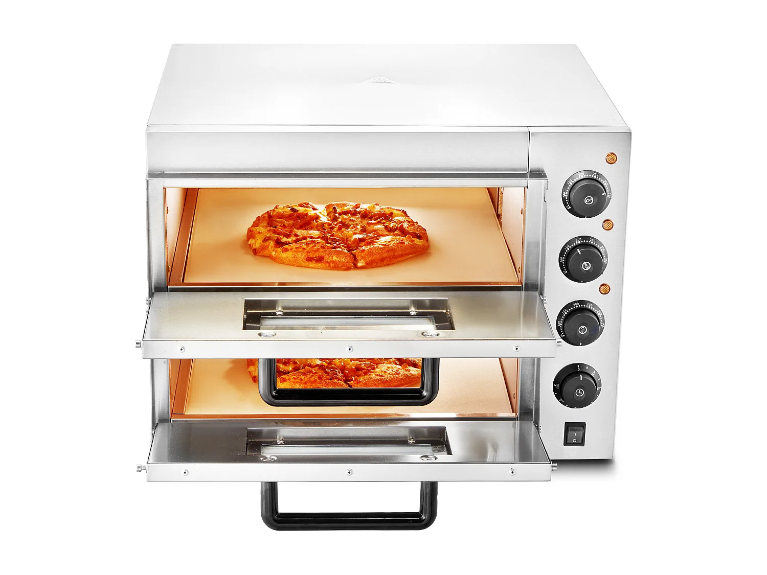 Horno de Pizza Eléctrico SucceBuy Commercial Avanzado de Mostrador – 40,6 cm Doble Nivel, Acero Inoxidable, Placer de Cocción Eléctrico