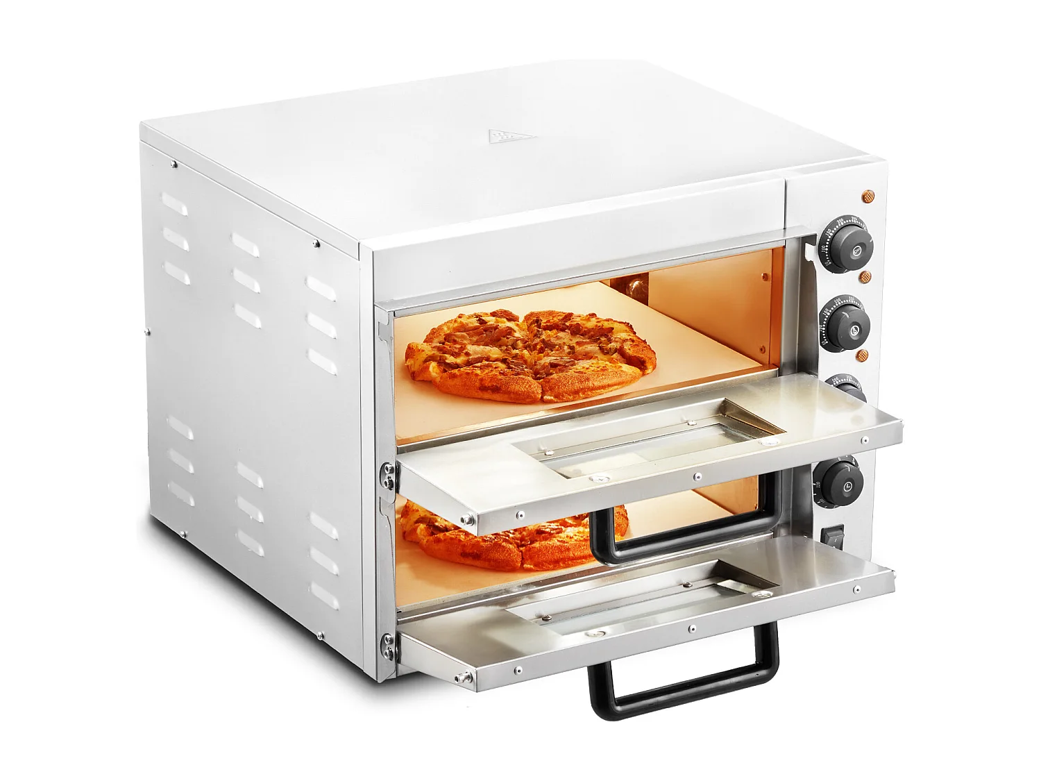 Horno de Pizza Eléctrico SucceBuy Commercial Avanzado de Mostrador – 40,6 cm Doble Nivel, Acero Inoxidable, Placer de Cocción Eléctrico