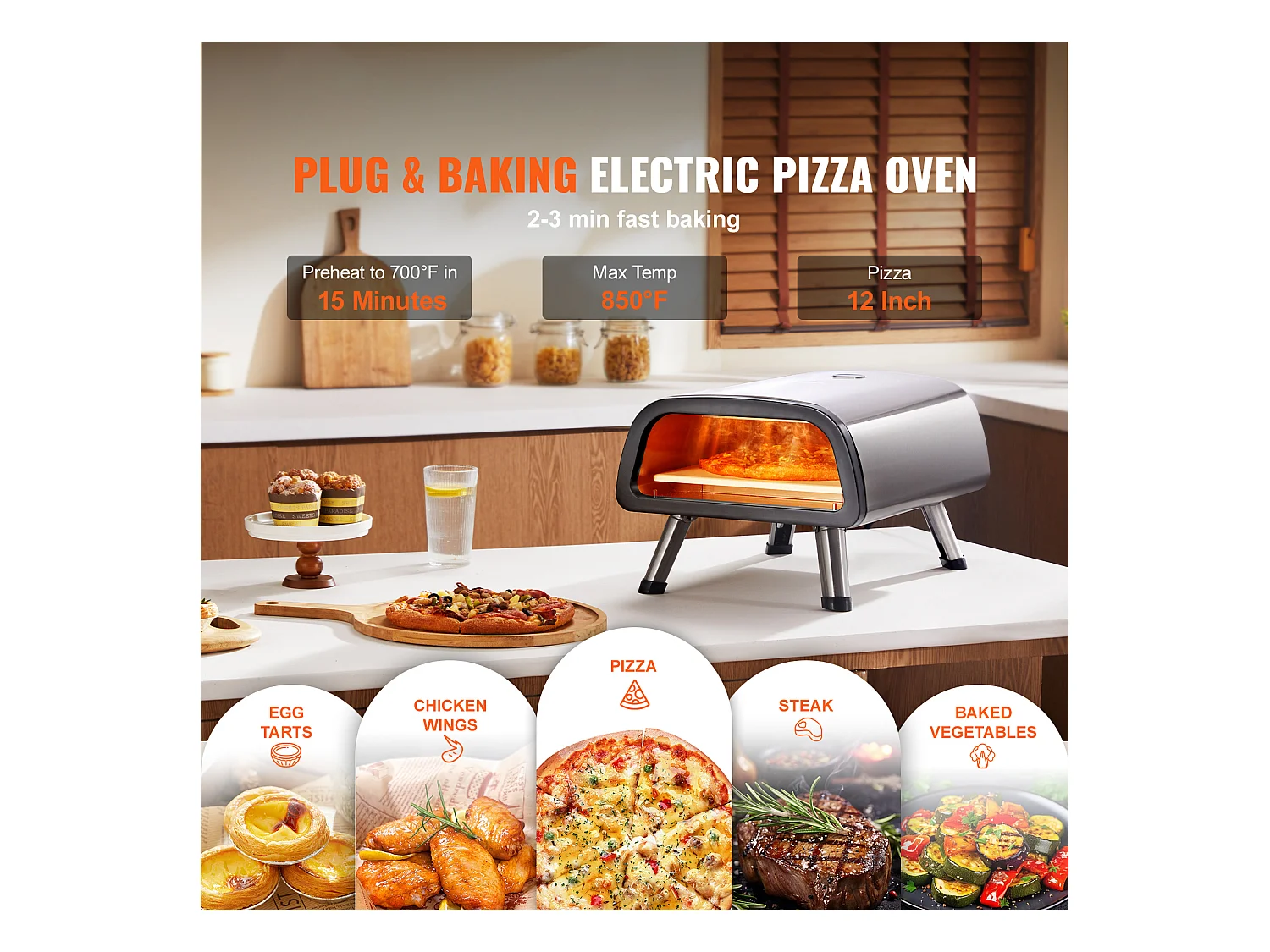 Four à Pizza Électrique SucceBuy - 30cm, Haute Température, Pliable, Acier Inoxydable, Portable pour la Maison et l'Extérieur