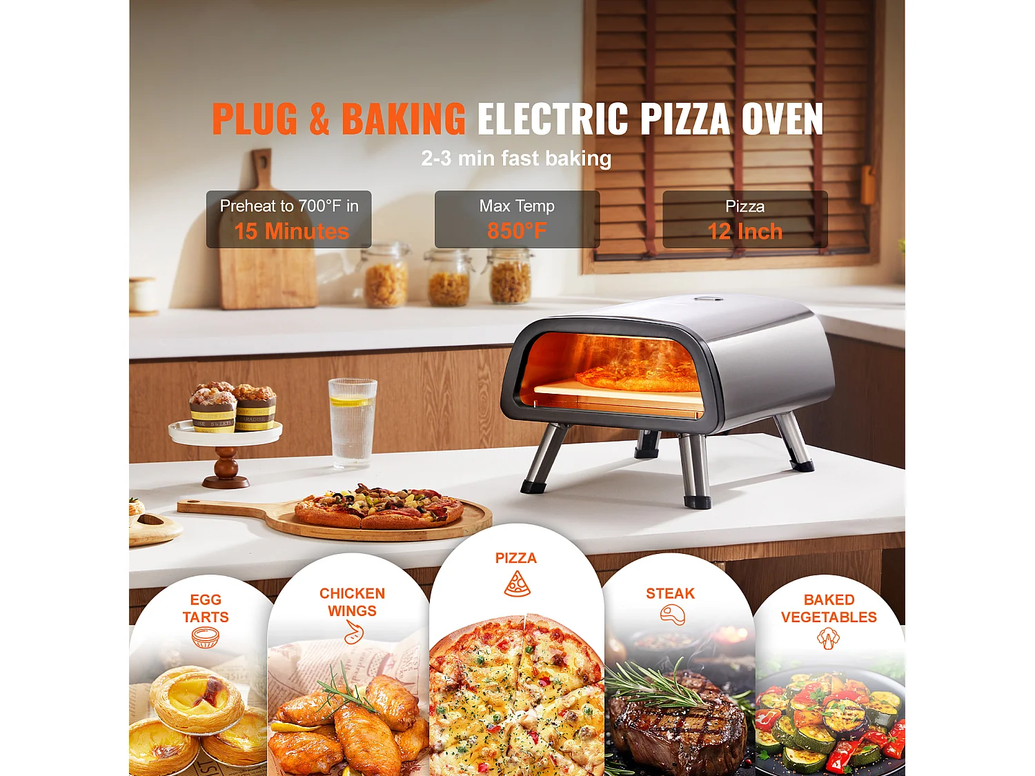 Four à Pizza Électrique SucceBuy - 30cm, Haute Température, Pliable, Acier Inoxydable, Portable pour la Maison et l'Extérieur