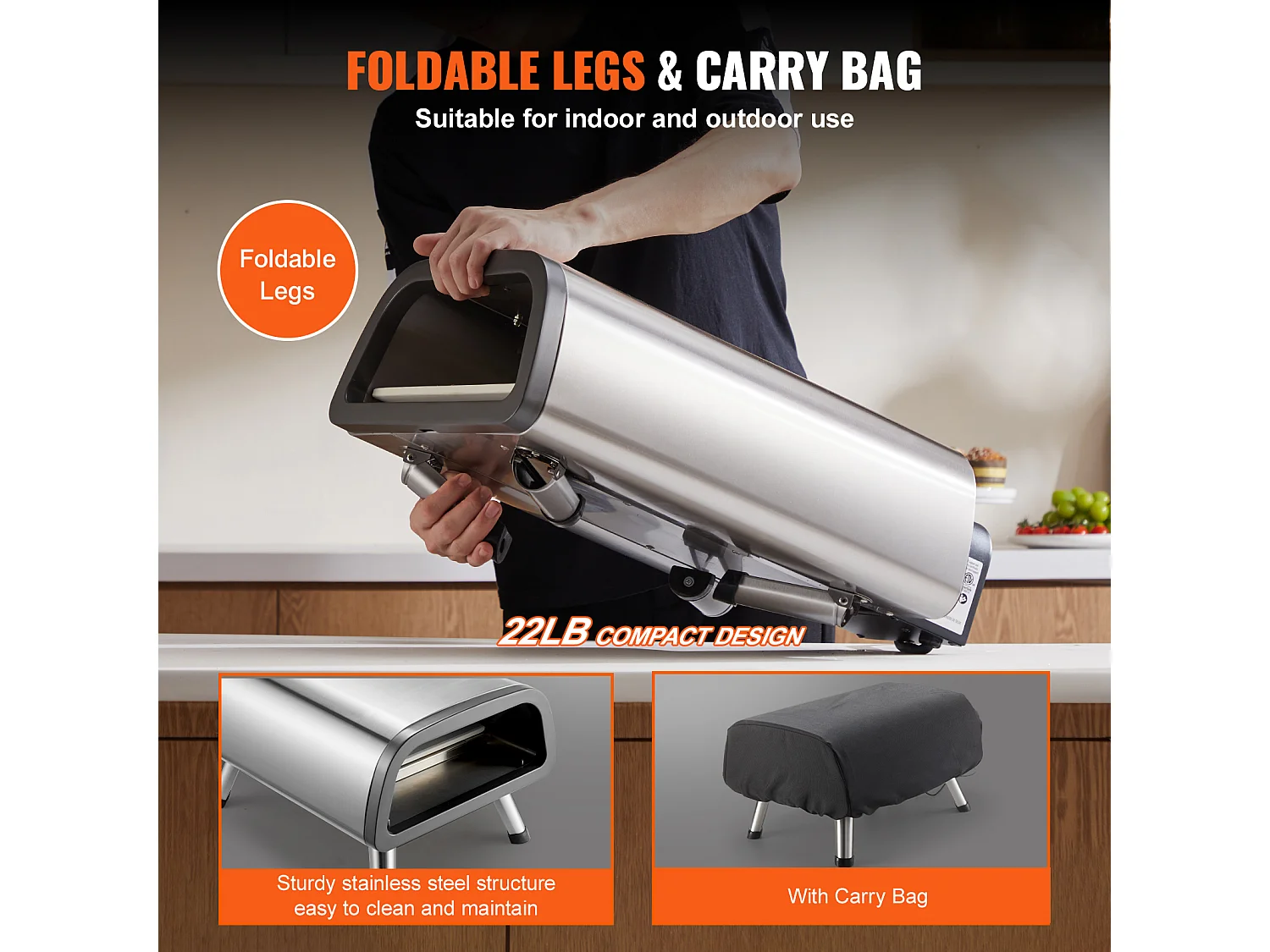 Four à Pizza Électrique SucceBuy - 30cm, Haute Température, Pliable, Acier Inoxydable, Portable pour la Maison et l'Extérieur