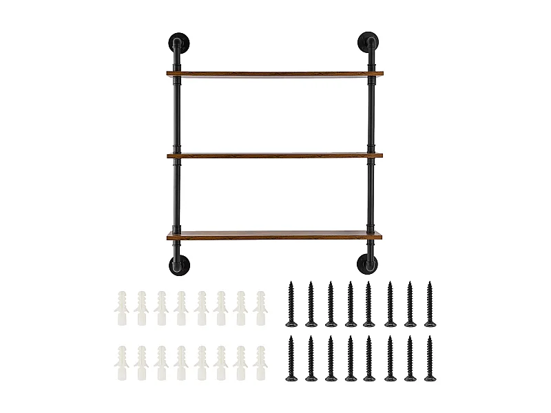 Industriële Pijp Wandplank SucceBuy, 83x20,5 cm, 3 Niveaus, Rustiek Houten Wand Opbergrek