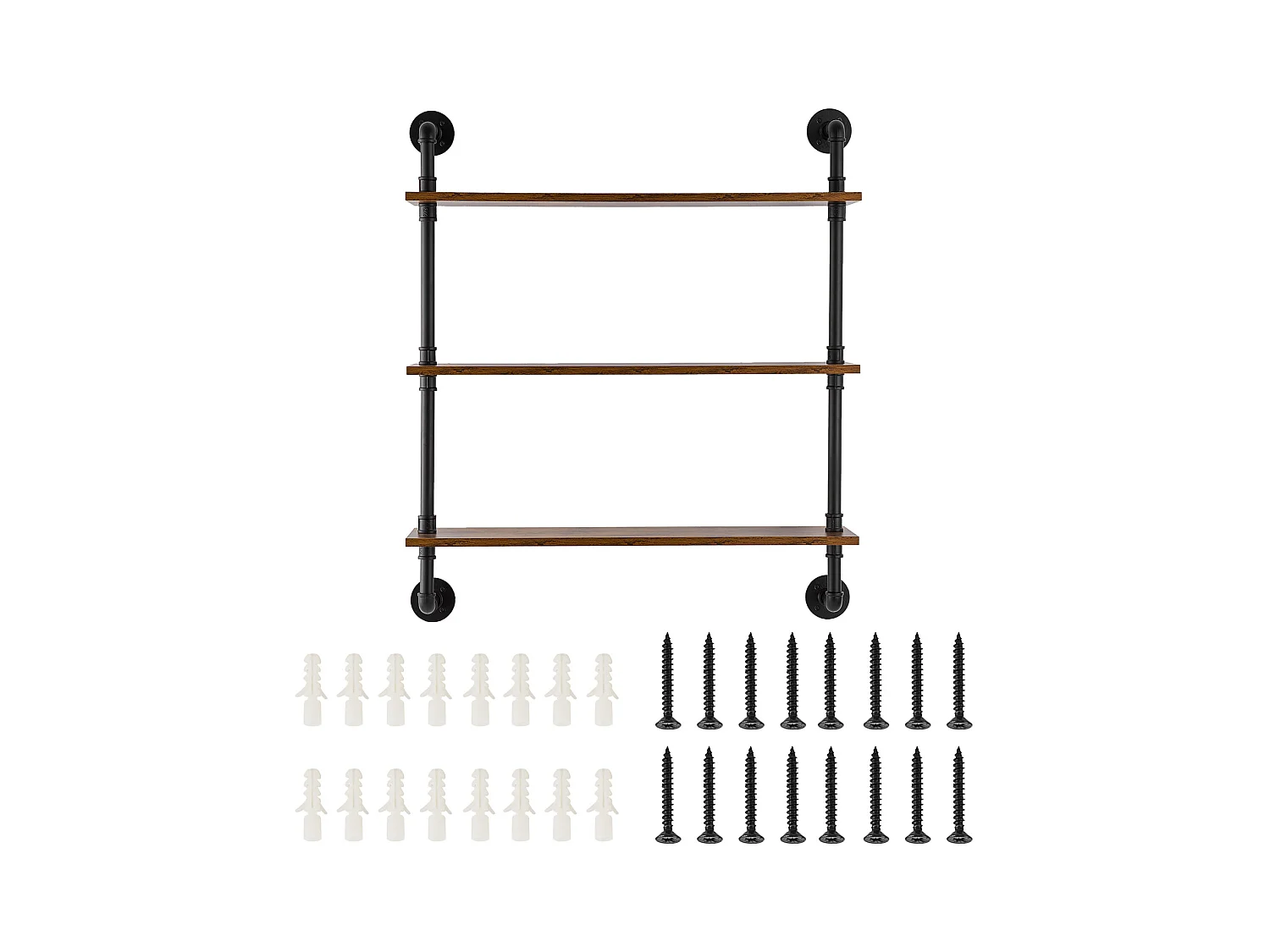 Industriële Pijp Wandplank SucceBuy, 83x20,5 cm, 3 Niveaus, Rustiek Houten Wand Opbergrek