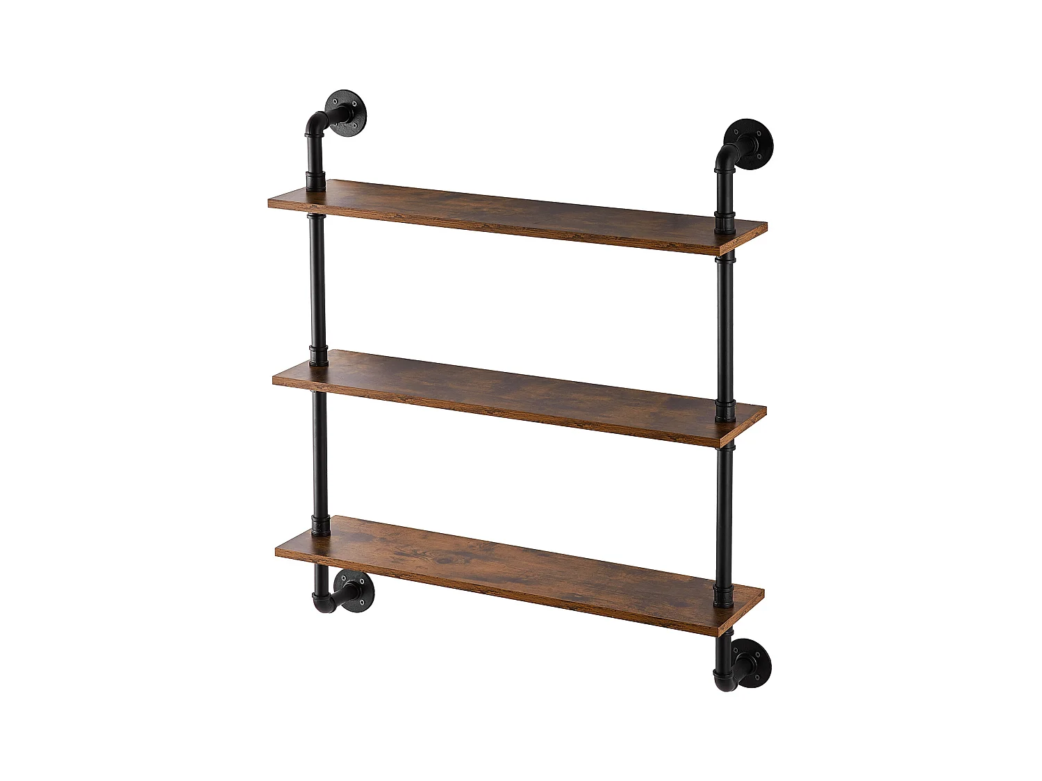 Industriële Pijp Wandplank SucceBuy, 83x20,5 cm, 3 Niveaus, Rustiek Houten Wand Opbergrek