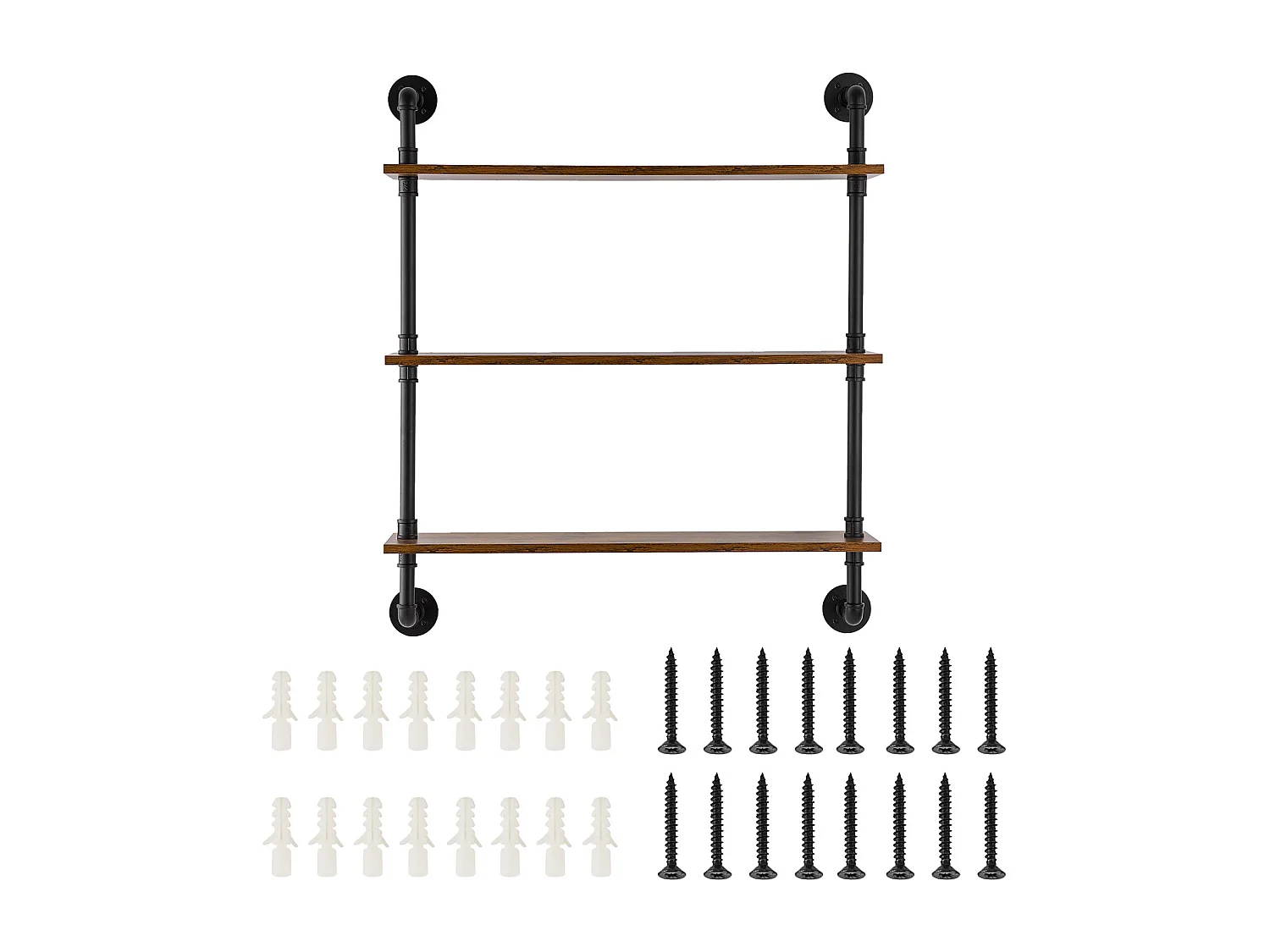 Étagère Murale Tuyau Industrielle SucceBuy, 83x20,5 cm, 3 Niveaux, Support de Rangement Mural en Bois Rustique