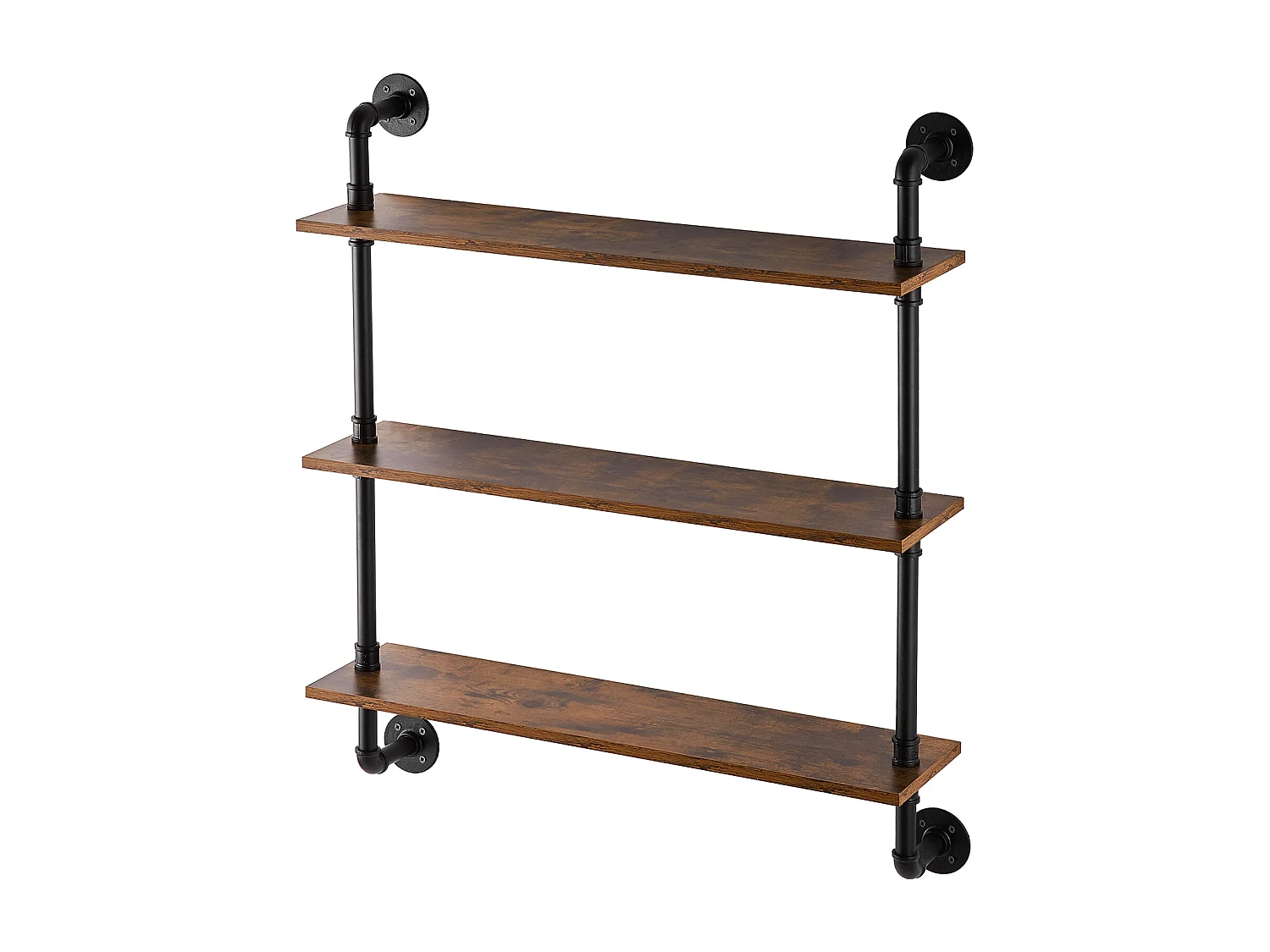 Étagère Murale Tuyau Industrielle SucceBuy, 83x20,5 cm, 3 Niveaux, Support de Rangement Mural en Bois Rustique