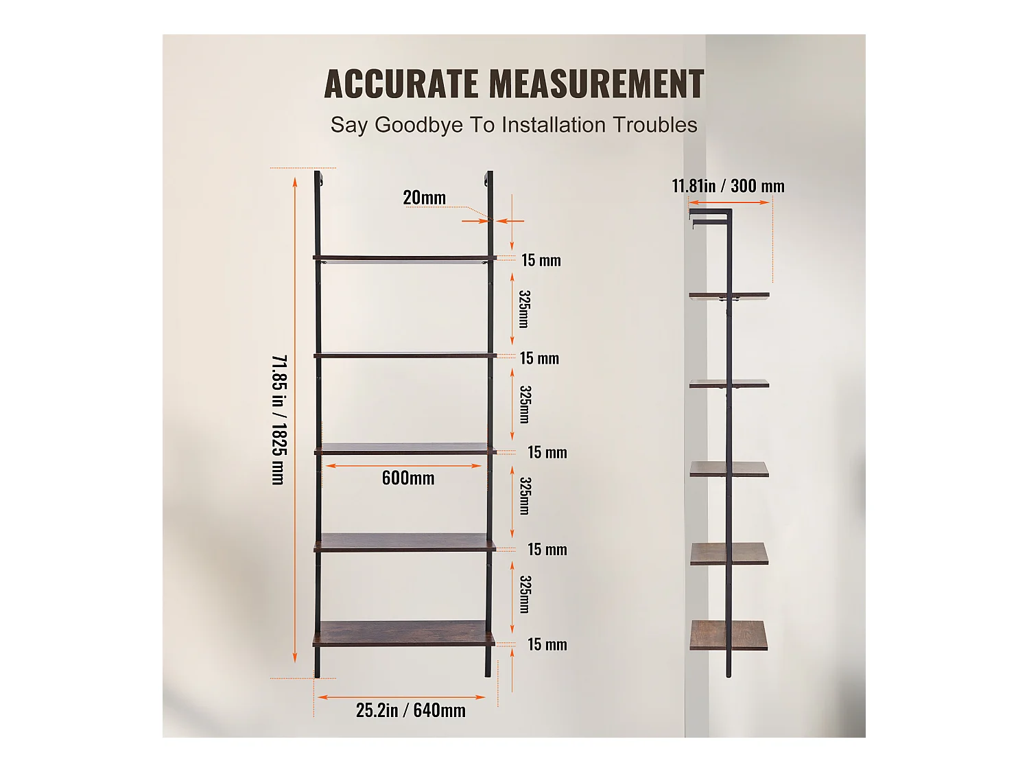 Étagère Mural Industrielle SucceBuy, 5 Niveaux, 64x30 cm, Montage Mural, Bois Rustique, Rangement, Noir