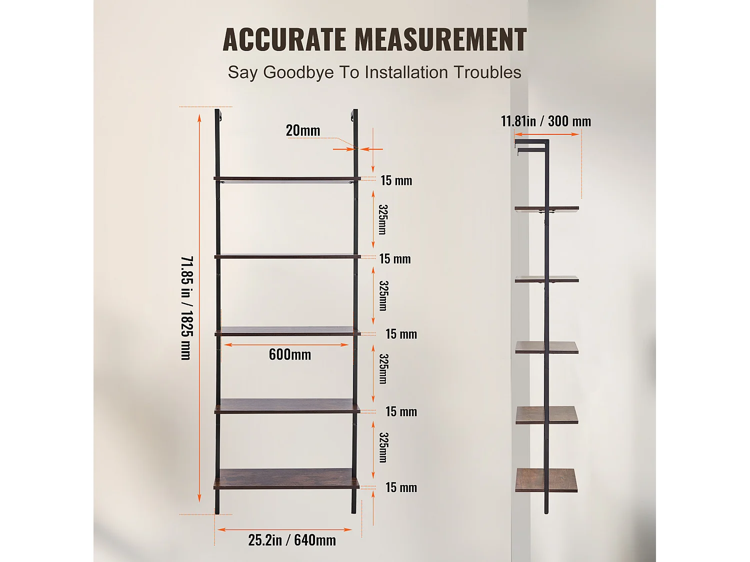 Étagère Mural Industrielle SucceBuy, 5 Niveaux, 64x30 cm, Montage Mural, Bois Rustique, Rangement, Noir